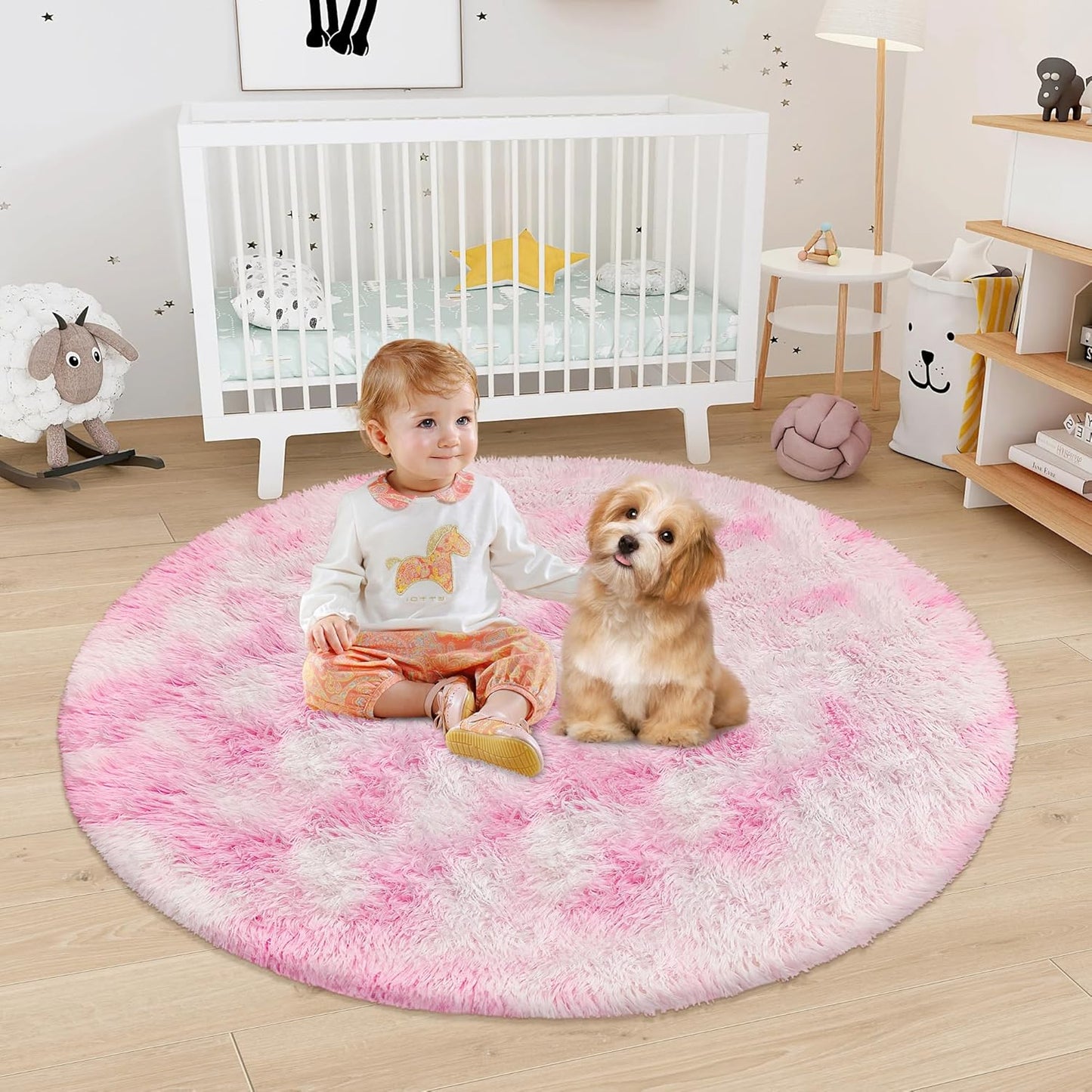 4x4 ft Pink Fluffy Round Rug for Girls Bedroom,Colorful Soft Shaggy Circular Area Rug Kids Cute Fuzzy Carpet Furry for LivingRoom Nursery Dorm Playroom Room Unicorn Decor Reading Nook Mat