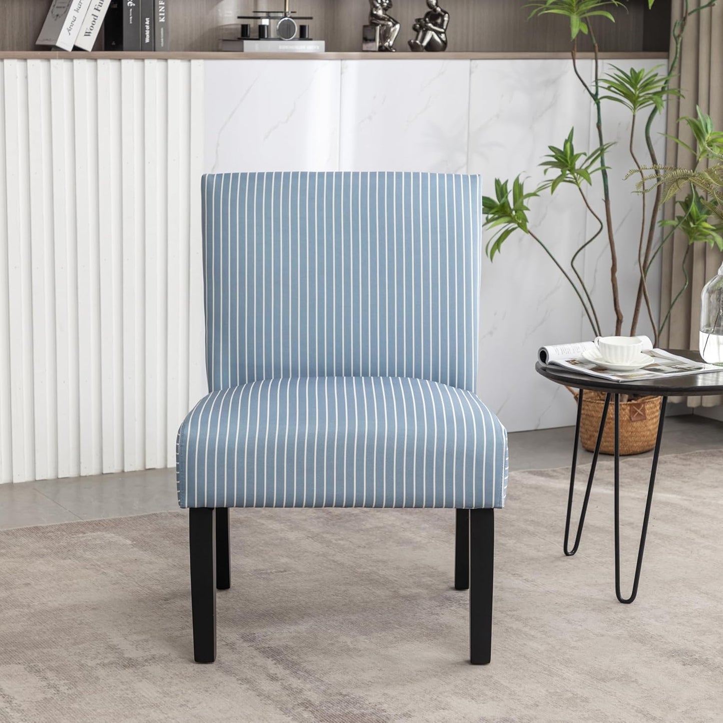 Roundhill Furniture Botticelli Blue Stripe Upholstered Slipper Accent Chair