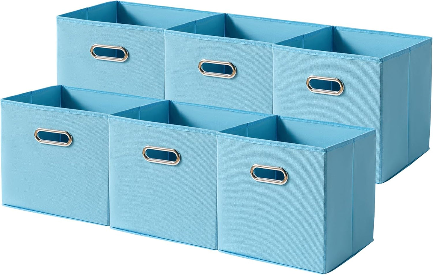 6 Pack Open Fabric Storage Bins with Metal Handle, 10.6x10.6x11 Inch Foldable Cube Organizer Baskets for Closet Shelf Cabinet, Collapsible Fabric Boxes for Home Storage (Sky blue)