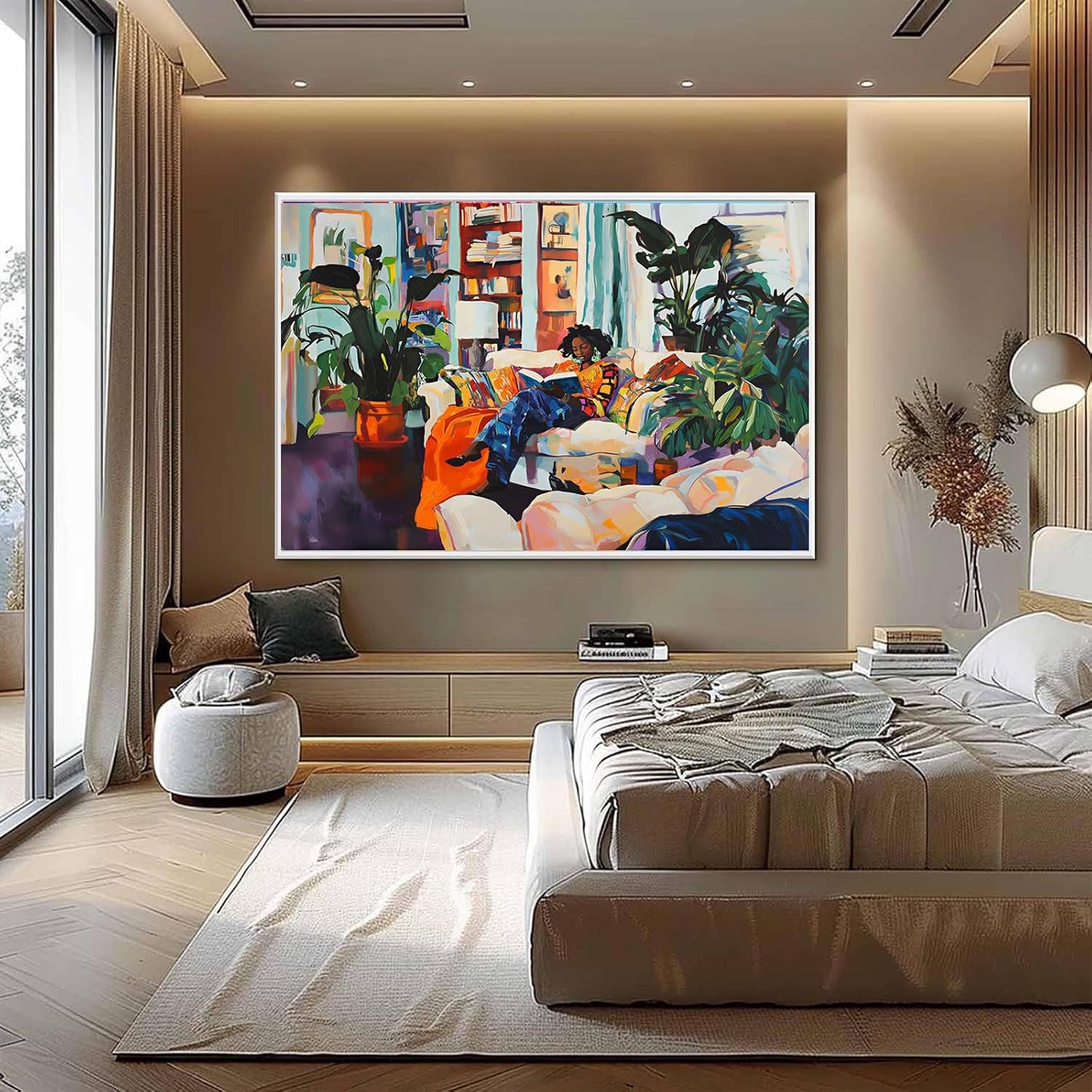 YUECOSHMAO Black Woman Wall Art African American Girl Reading Canvas Wall Art Black Woman Minimalist Decor Poster Fashionable Painting Decorations for Bedroom Living Room 16 X 24 Inch UNFRAMED