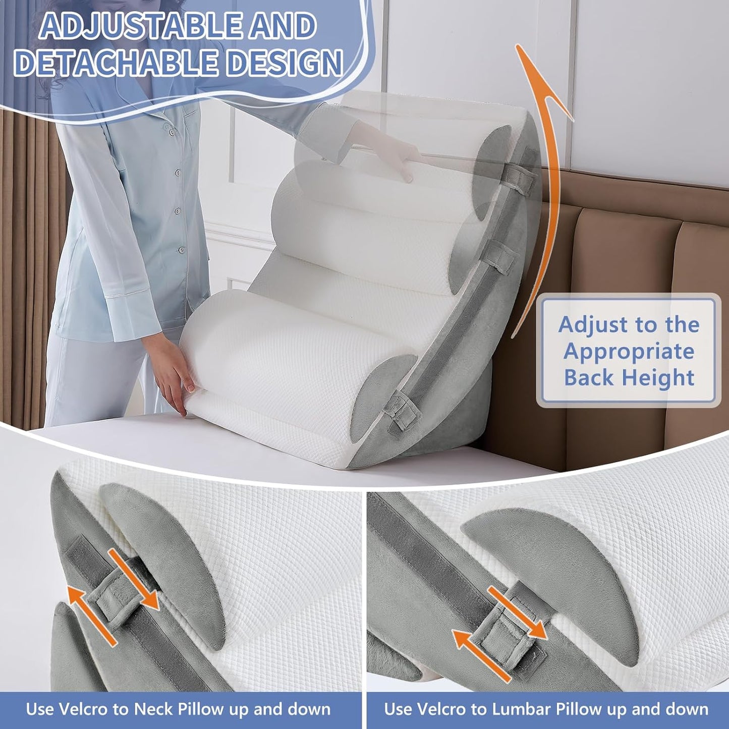Yojoker 9PCS Orthopedic Bed Wedge Pillow Set for Sleeping, Back and Leg Pain Relief, Post Surgery Foam Pillow for Body, Triangle Adjustable Support Pillow - Acid Reflux Sleeping Pillows