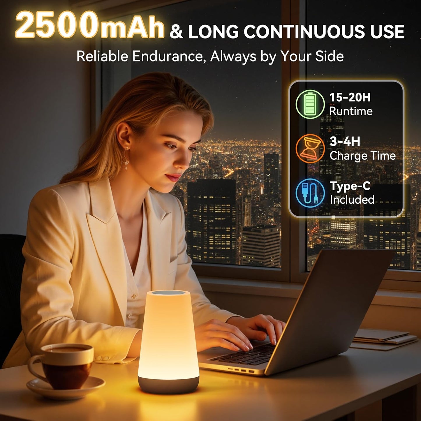 Auxmir Night Light, Dimmable Touch Lamp for Bedroom, 13 RGB Colors & 5 Brightness, Portable Rechargeable Bedside Table Lamp for Baby Nursery, Night Lights for Bedroom Living Room Bathroom Hallways