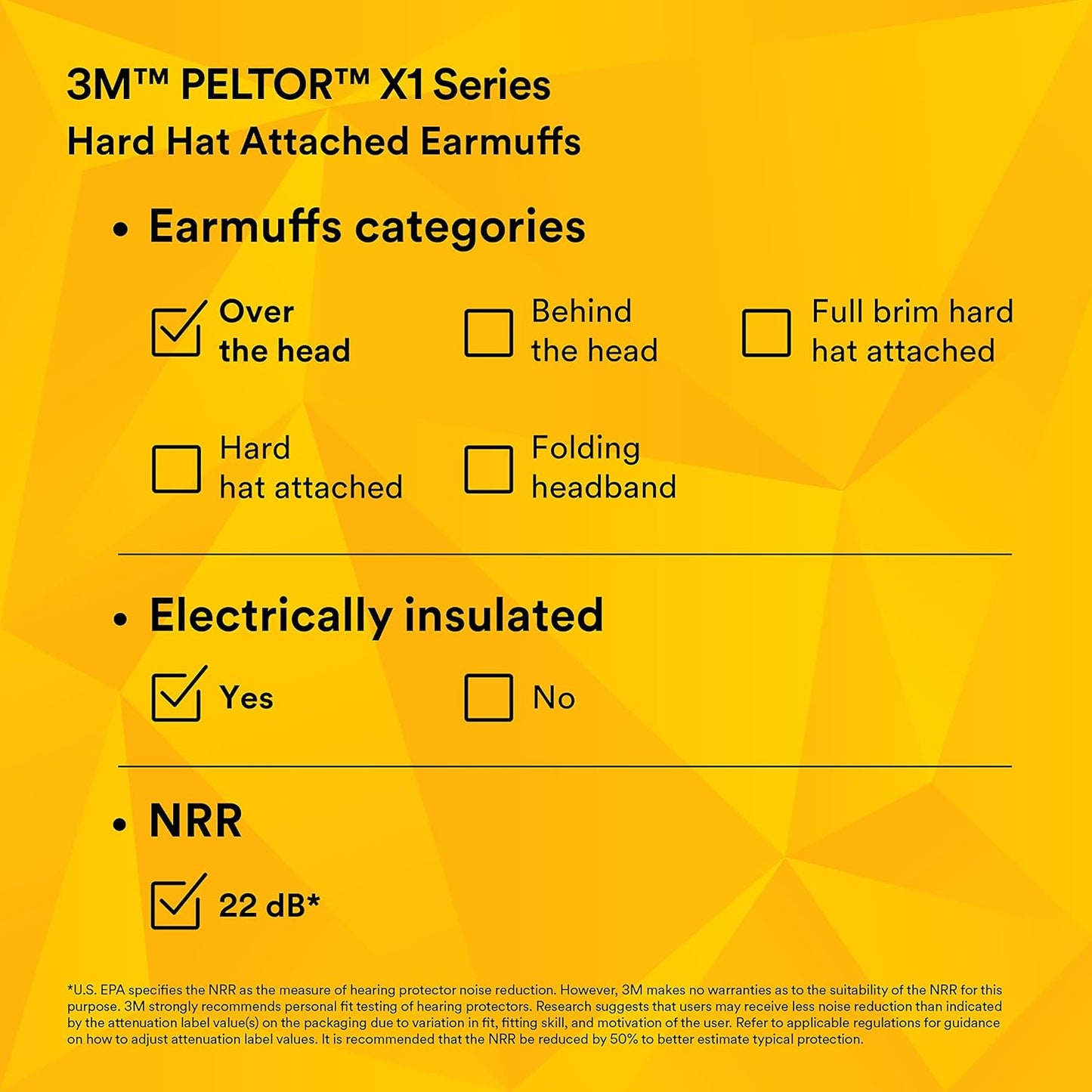 3M PELTOR Ear Muff Hearing Protection, Over-the-Head, X Series X1A, NRR 22 dB, Lightweight, 1 Pair, Construction, Manufacturing, Maintenance, Automotive, Woodworking, Green/Black