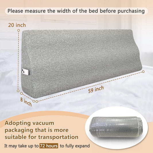 Headboard Queen Size Only Padded - Linen Fabric Upholstered , Can Replace Bolster Triangle Bed Wedge , Backrest Reading Pillow , Head Board Panels Positioning Support Pillow as One(59x8x20 Inches)