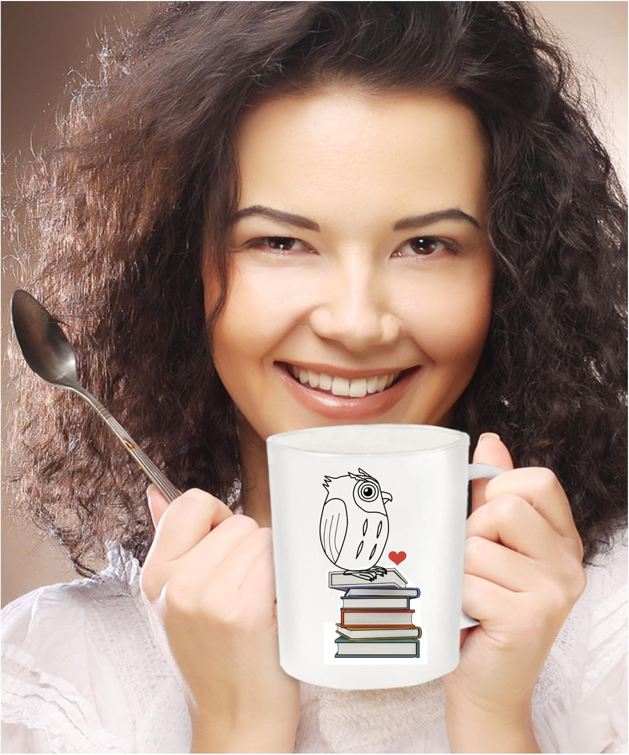 Owl Mug Book Nerd Lover-Funny Ceramic White Cup with Heart as Seen on Shirt-Cute Gift for Nerdy Geek Who Loves Reading