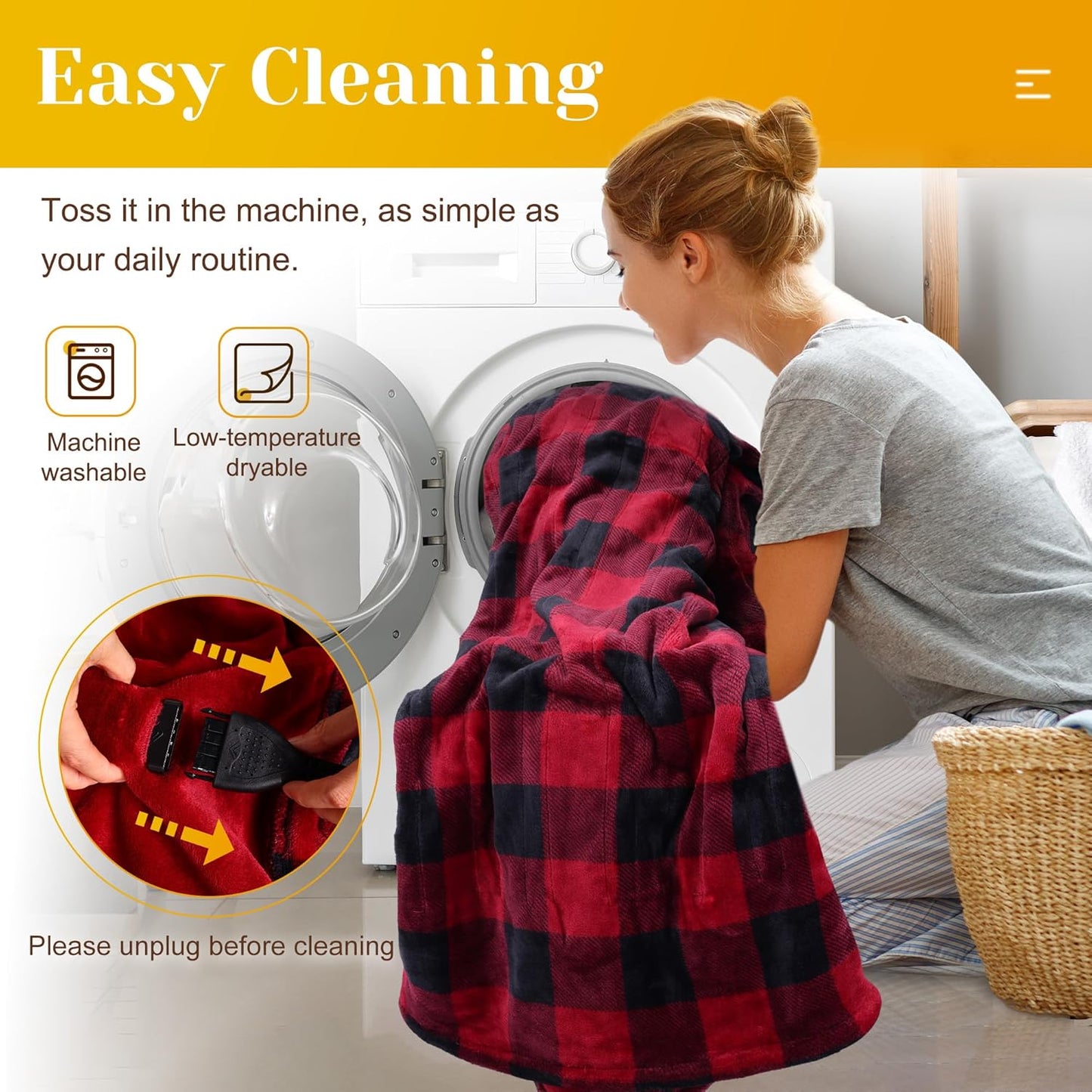 HEYNEMO Heated Blanket 50" x 60",Microplush Flannel Electric Blanket for 89°F-108°F,10 Heating Levels Heating Blanket & 1-12 Hours Auto Shut Off,Black and Red