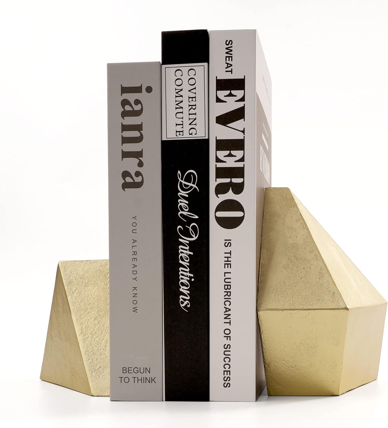 Ambipolar Decorative Gold Cast Iron Bookends, Home Decorative Bookends for Heavy Books, Abstract Bookends for Bookshelves, Office Desk, Living Room Decor