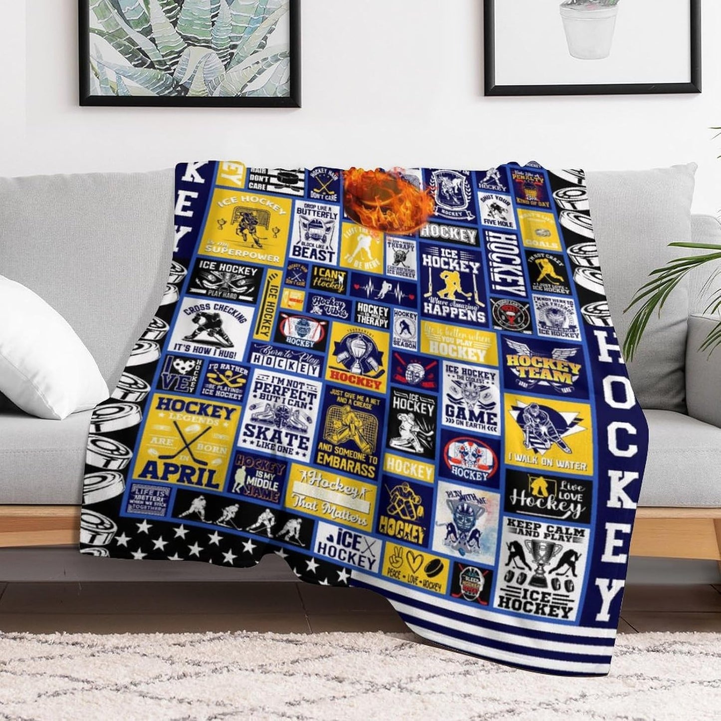 Soft Flannel Sports Blanket for Girls & Boys - Warm Hockey Throw Blanket for All Seasons - 50"x40"