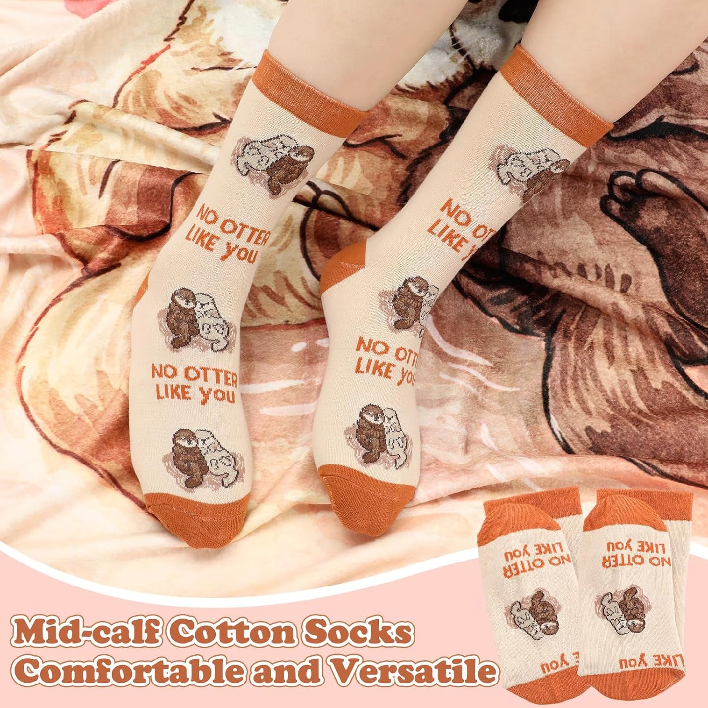 Moukeren 3 Pcs Anniversary Otter Gift for Her Couple for Women Wife Include Otter Throw Blankets Cute Soft Novelty Crew Socks Pillow Cover Girlfriend Sweetest Day Couples Idea