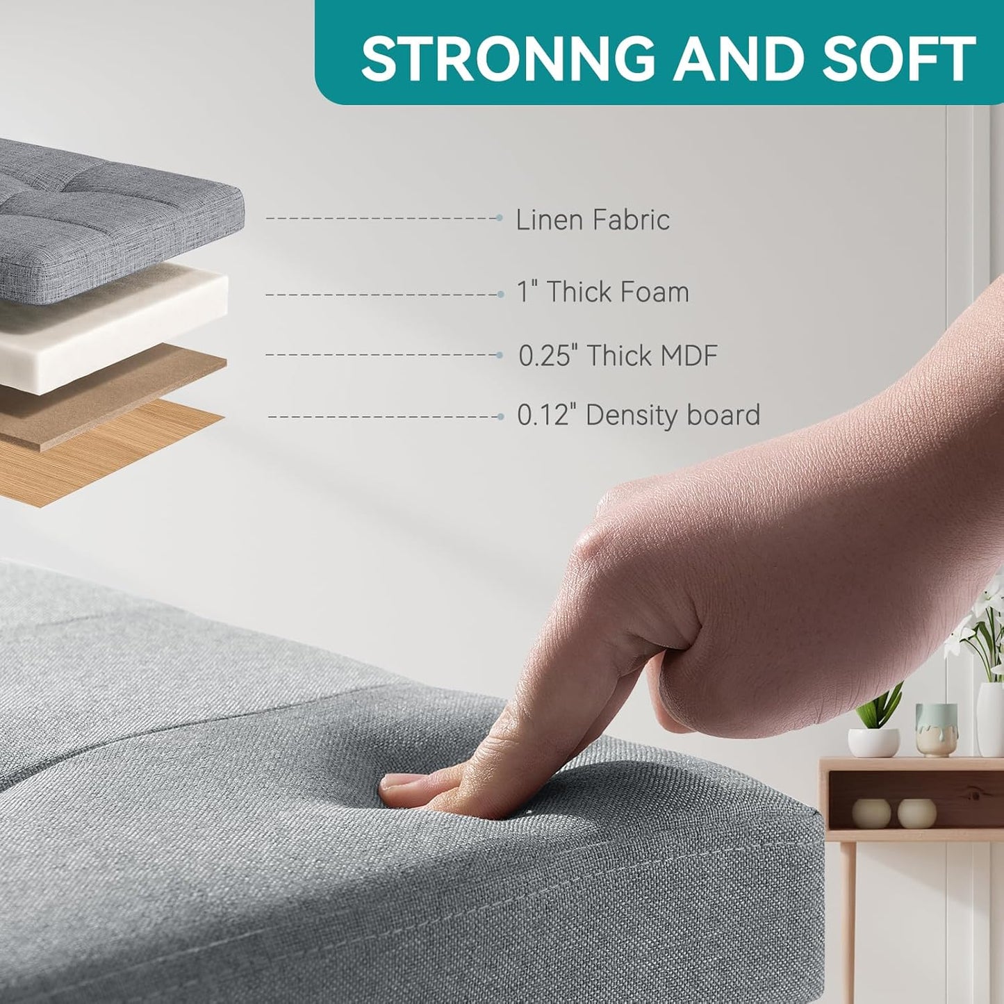 BRIAN & DANY Ottoman with Storage, Small Storage Ottoman for Dorm, Linen Folding Ottoman Foot Stool with Legs for Living Room and Bedroom, 15"x15"x15" - Light Gray
