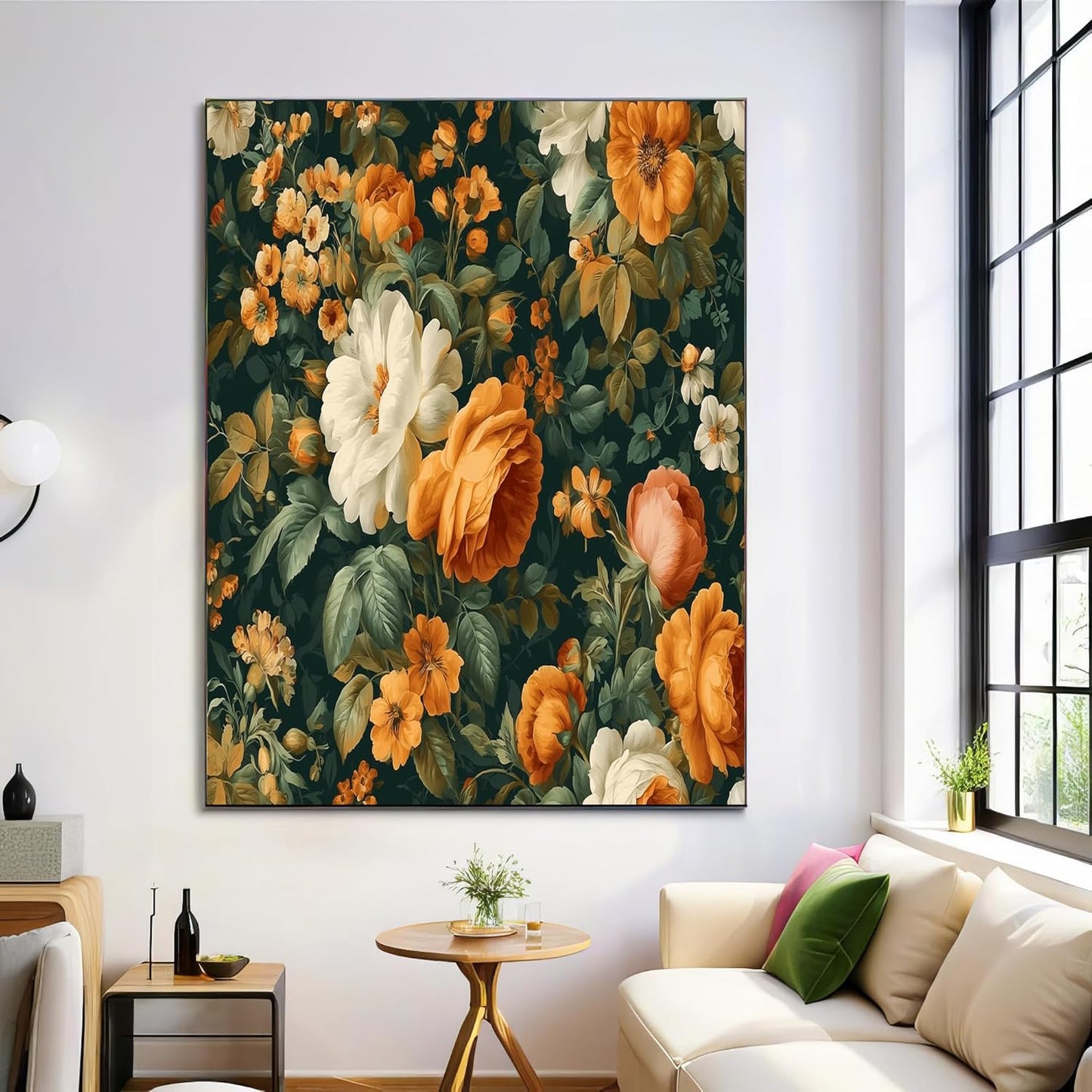 GDJSMIN Vintage Floral Pattern Wall Art, Yellow Rose And Leaf Print Poster for Reading Room Living Room Decor 12x 16 inch Unframed