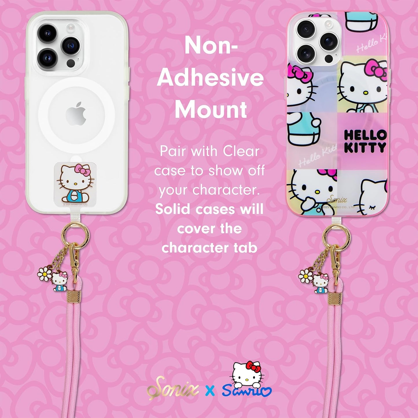 Sonix x Sanrio | Crossbody Phone Strap with Charms | Adjustable, Universal Cell Phone Rope Strap Lanyard | Pink Cord | Hello Kitty Pink Bows