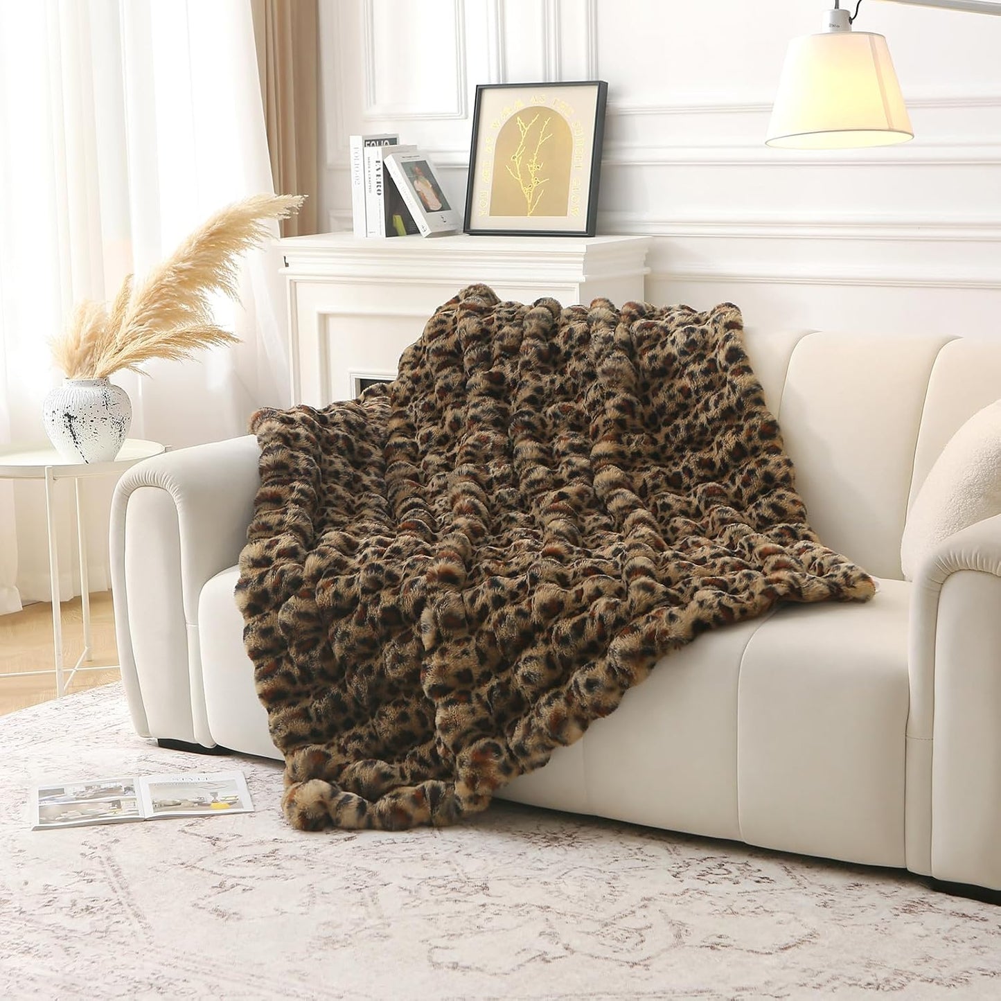 MERRYLIFE Luxury Thick Plush Cheetah Print Faux Rabbit Fur Throw Blanket Ultra-Plush Cozy Soft Decorative Blanket Use for Couch Bed Travel (Cheetah, 60"*80")