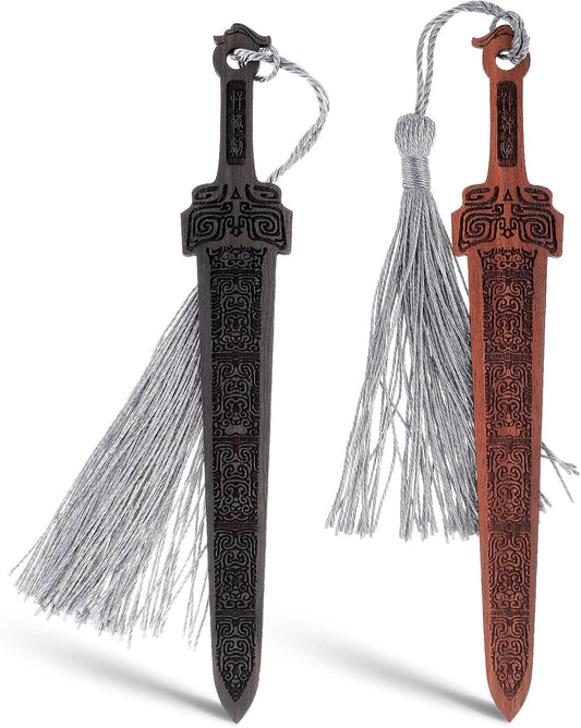 2PCS Sword Shaped Wooden Bookmarks, Creative Vintage Wood Bookmark, Handmade Wood Book Mark Reading Page Markers Woods Book Marks for Men Crafting Books Lovers