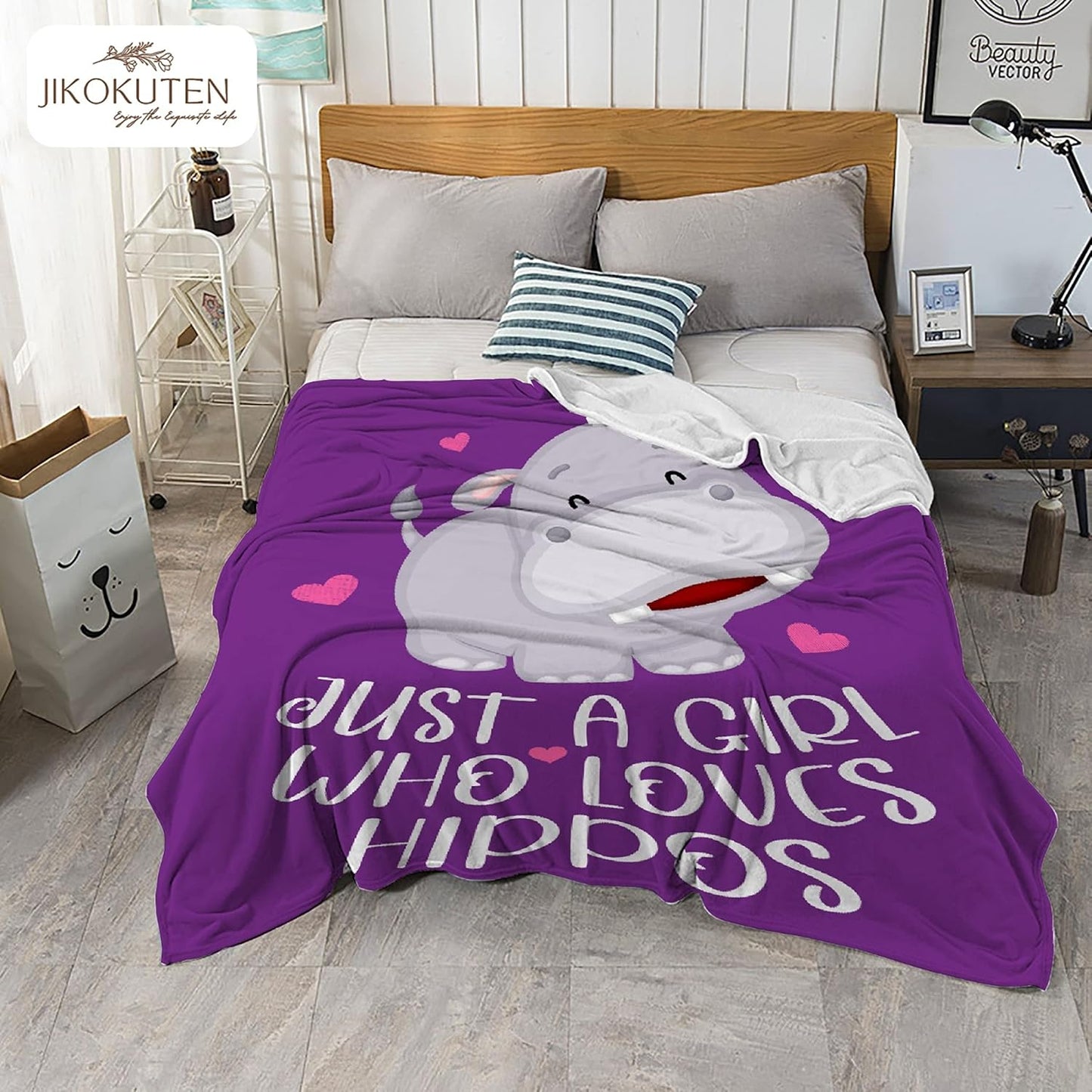 Hippo Blanket Hippo Gifts for Women Girls Just A Girl Who Loves Hippos Soft Cozy Lightweight Flannel Purple Throw Blankets Hippo Decor Indoor Outdoor Small (50 in x 40 in)
