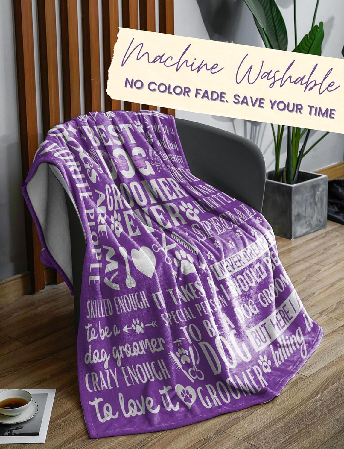 Dog Groomer Gifts for Women, Bed Flannel Plush Throw Blankets for Birthday, Christmas, 50"x 65", Purple