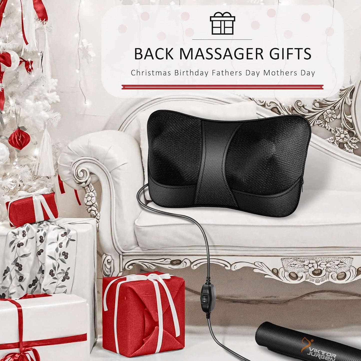 VIKTOR JURGEN Mothers Day Back Massager Kneading for Neck, Shoulder and Foot, Shiatsu Massage Pillow with Heat, Relaxation Gifts for Women/Men/Dad/Mom/Christmas/Fathers Day