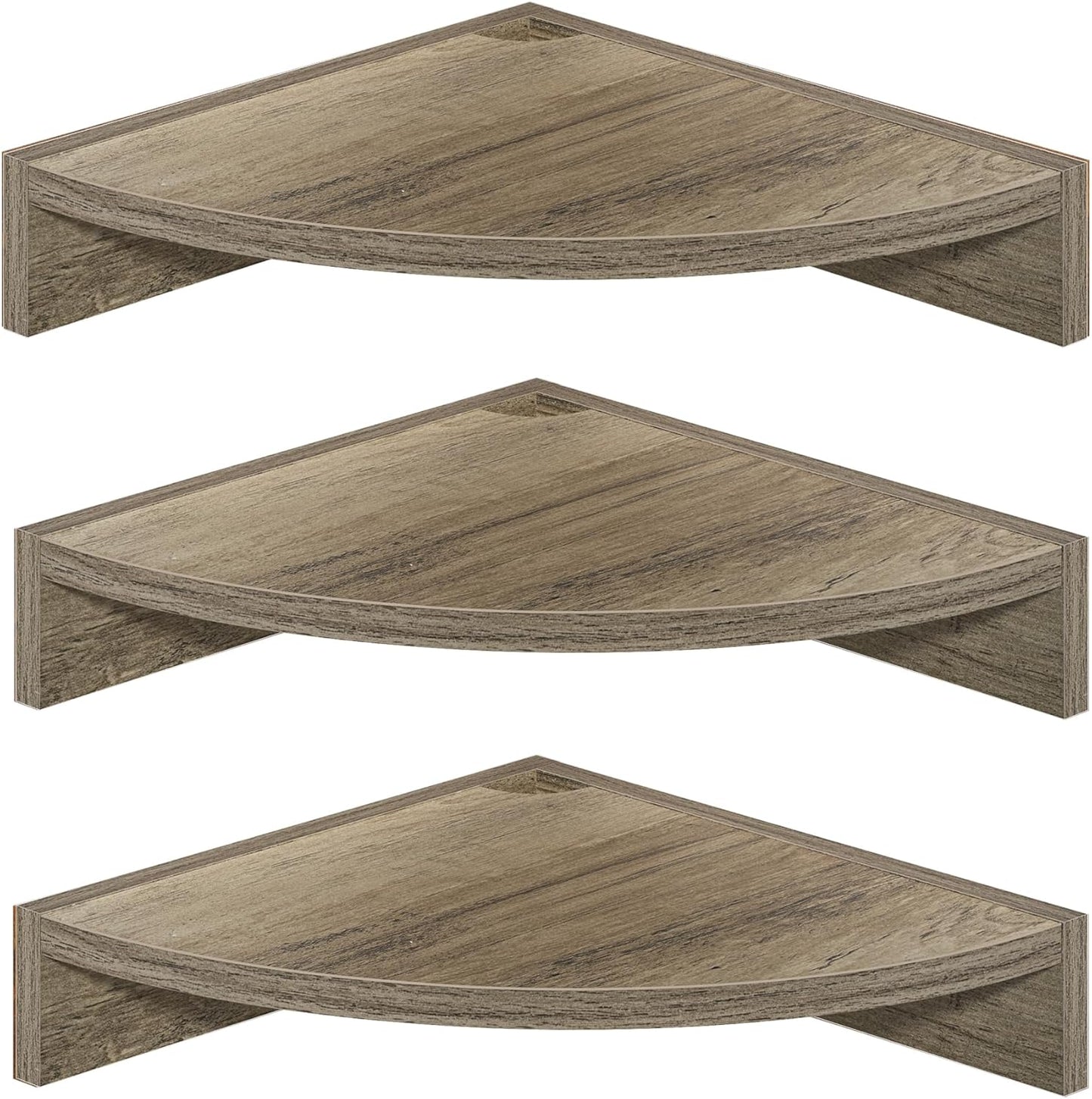 Fun Memories Corner Shelf Wall Mount, Wood Floating Corner Shelves,Corner Wall Shelf for Bedroom, Bathroom, Kitchen, Living Room (Grey, 3 Pack)