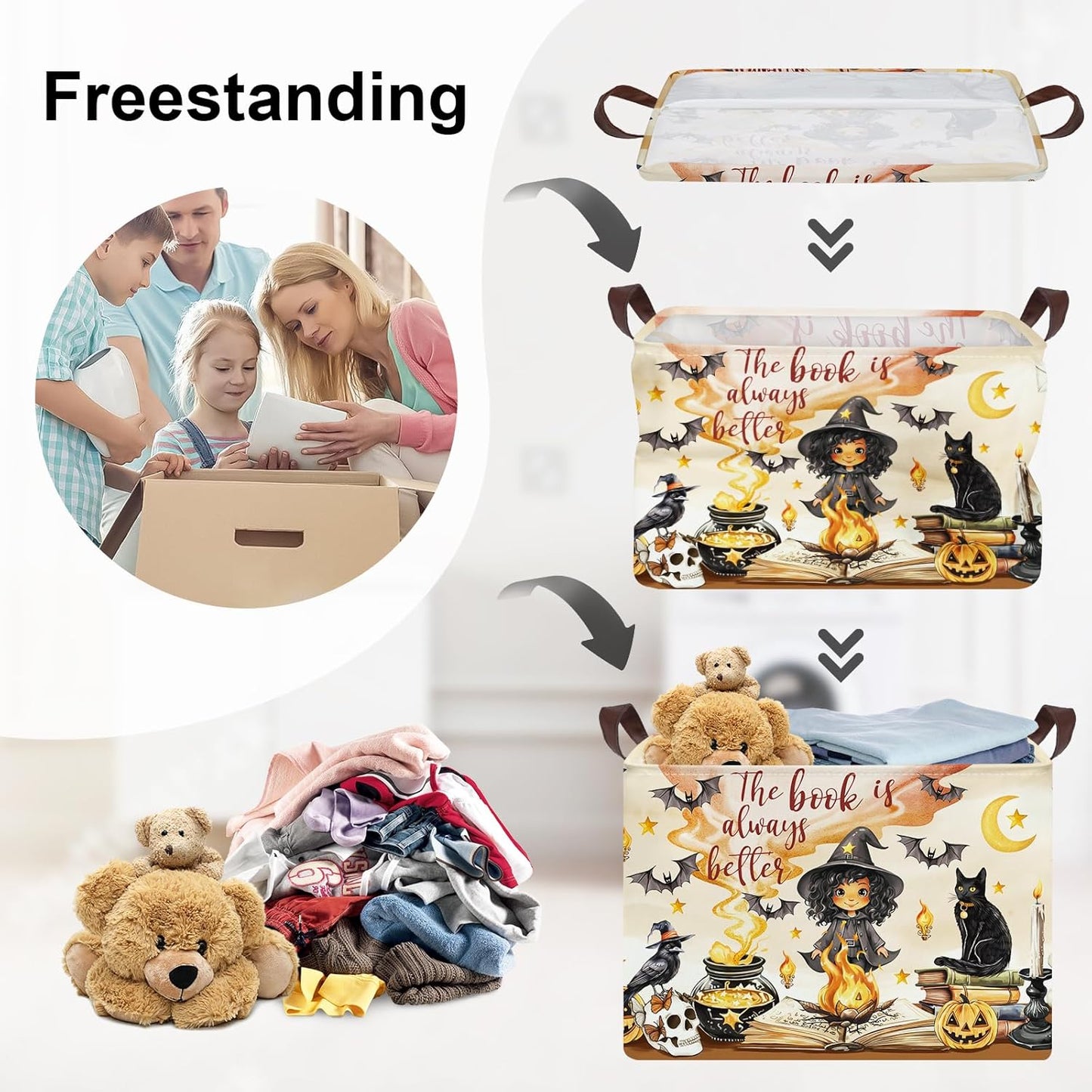 Magic Hat Bat Baby Gift Basket Collapsible Clothes Nursery Hamper for Boy Girl Large Book Shelf Basket Toy Box Bin for Kid Room, Witch, 36L