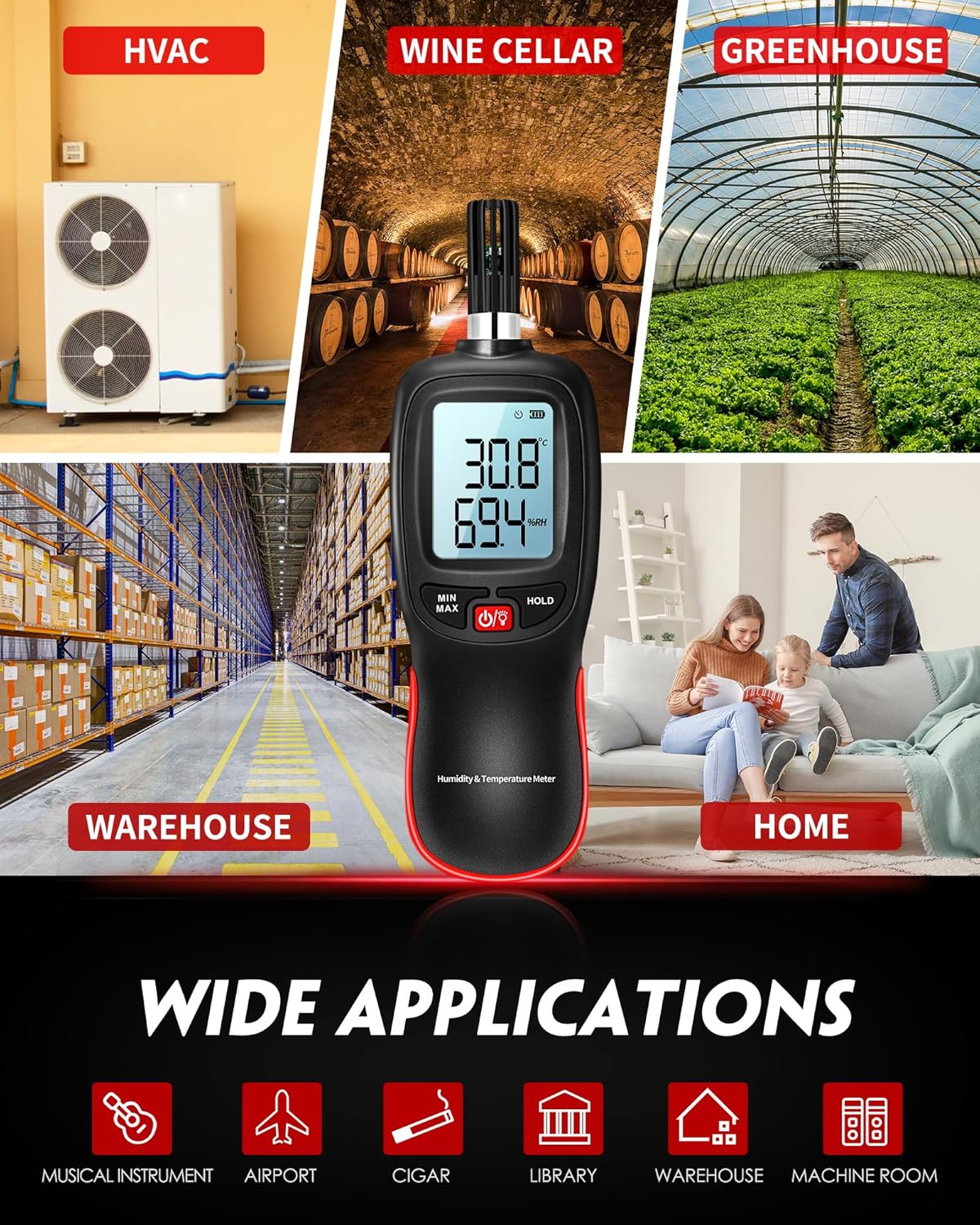 WT83 Temperature Humidity Meter, High Precision Thermometer Hygrometer with Ambient Dew Point Wet Bulb Temperature Indoor Outdoor, Max/Min Data Hold, 1000 Sets Data Log, Batteries Included