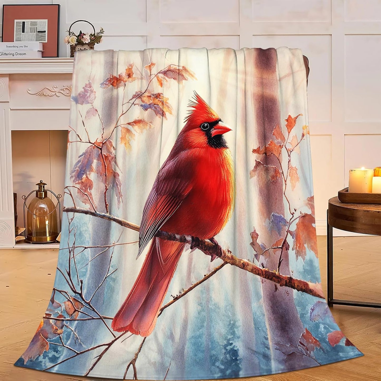 Cardinal Blanket Soft Fuzzy Fleece Cardinal Red Bird Forest Throw Blankets Decor Cozy Warm Plush Flannel Blanket Gifts for Boys Girls Men Women Home Chair Sofa Couch Bed 50"X40"