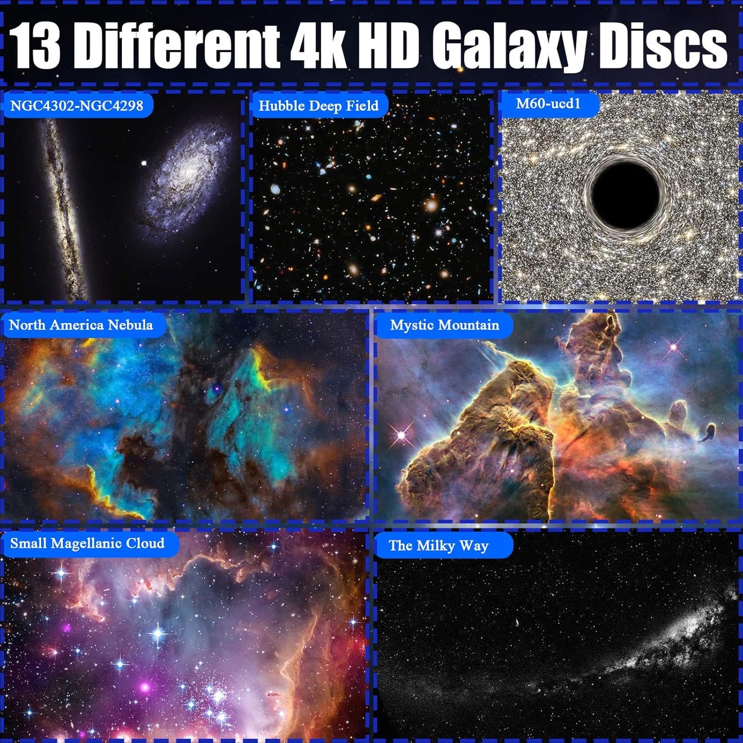 Hbaushun Planetarium Projector,Galaxy Projector Star Projector Light with Replaceable 13 Galaxy Discs,360° Rotation Night Sky Projector for Kids Adults Ceiling Home Bedroom Living Room Decor