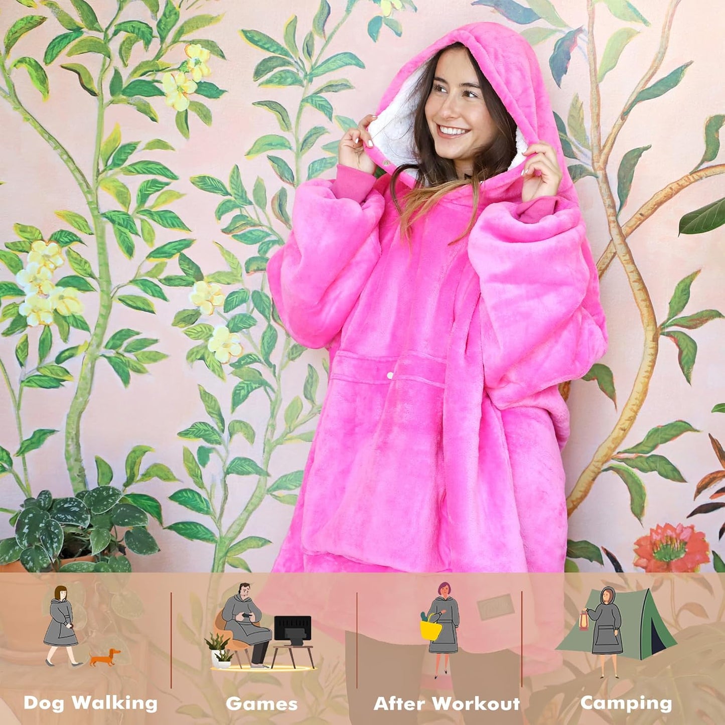 Tirrinia Oversized Blanket Hoodie, Wearable Fluffy Sherpa Blanket, Cozy Sweatshirt Blanket Gift for Adult Women Men Girlfriend