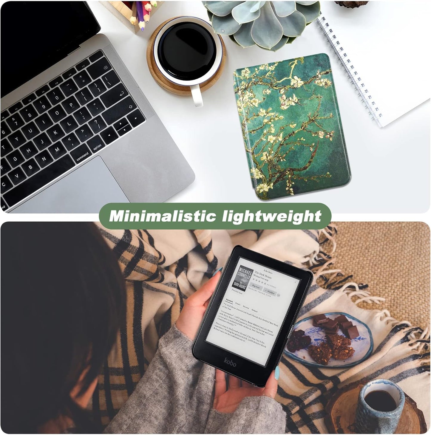 DMLuna Case for Kobo Clara / Clara 2E 6" - Ultra Slim Lightweight Folio Premium PU Leather Protective Cover with Auto Sleep/Wake Function, Almond Blossom