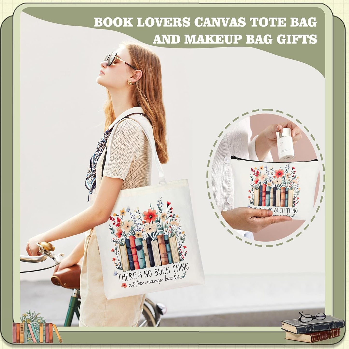 Book Lover Gifts for Women Christmas, Thanksgiving, Birthday Gifts for Book Lovers Women Cute Canvas Tote Bag Makeup Bag - Reading Accessories, Librarian, Bookish, Readers