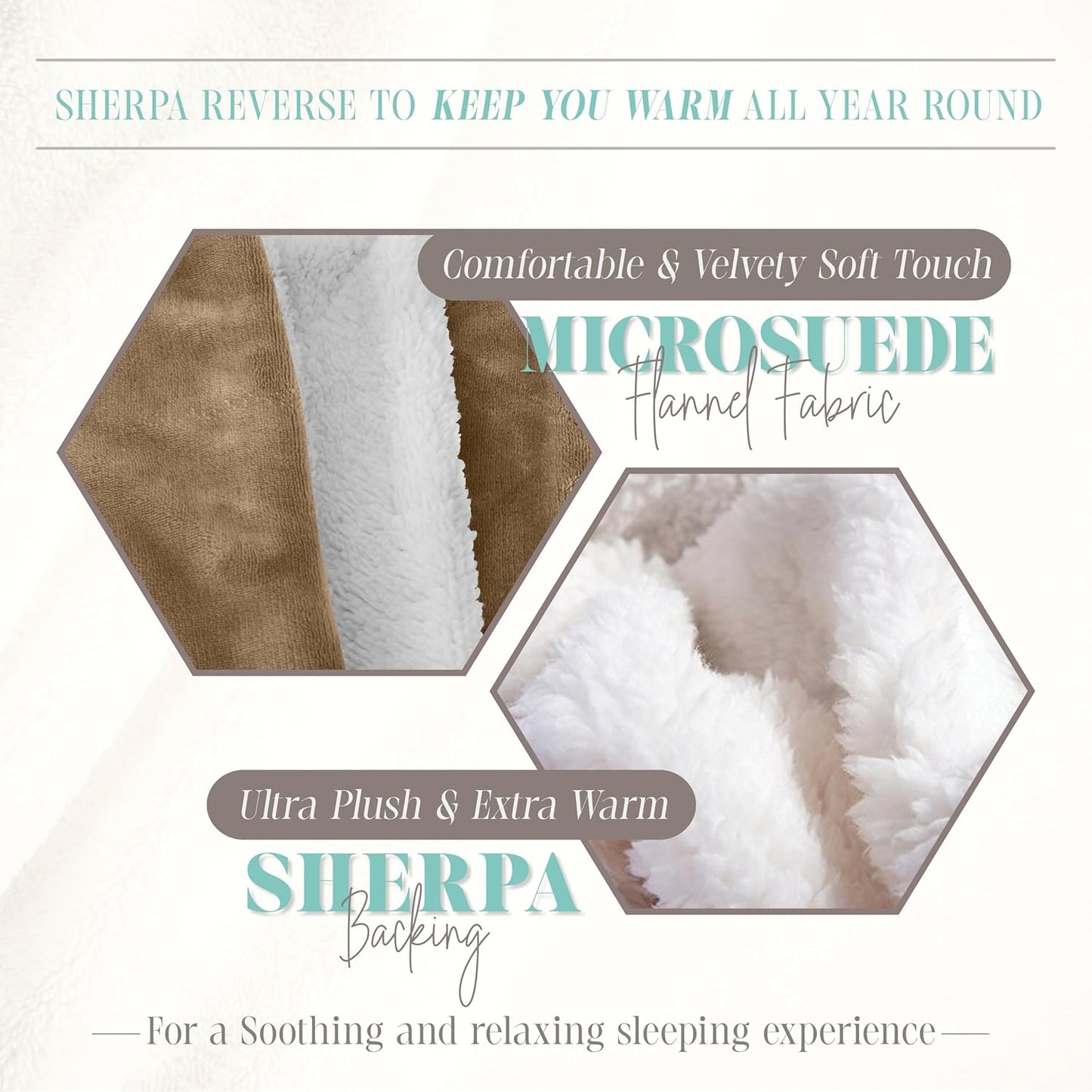 Elegant Comfort Throw Blanket, Reversible Sherpa Flannel, Ultra-Soft, Fuzzy, Cozy and Plush- All Season Lightweight Decorative Throw, 50 x 60 inches, Solid Sherpa Throw, Taupe