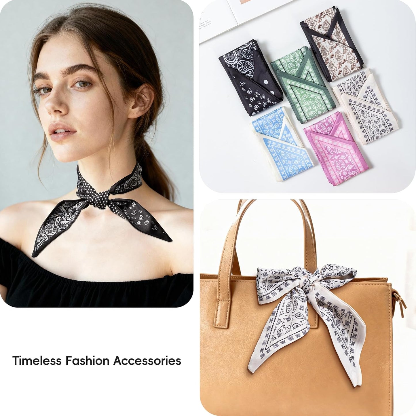 ZXZH 6 Pack Fashion Scarves for Women, Versatile Boho Head Scarf, Satin Scarf for Hair, Neck, Wrist, and Purse Accessories