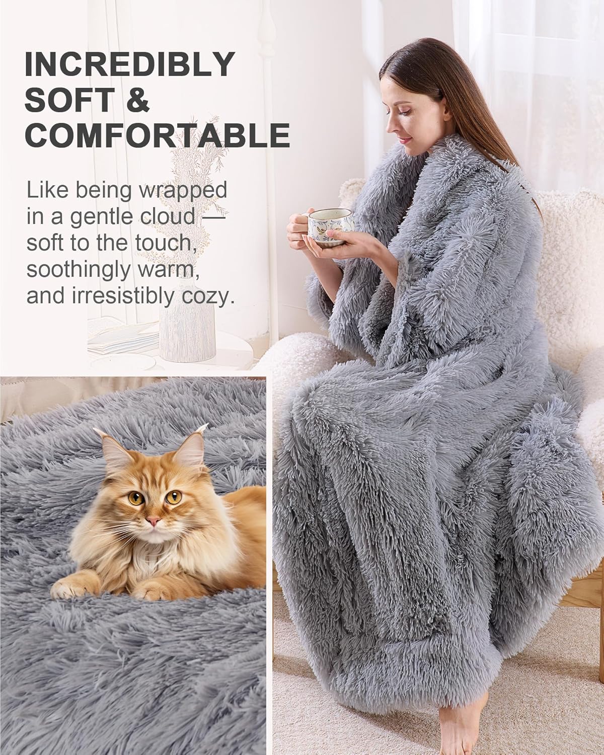 Super Soft Fluffy Faux Fur Throw Blanket for Couch, Fuzzy Sherpa Fleece Cozy Warm Gifts for Women, Room Decor Christmas Plush Thick Throw for Men, Minky Teen Gifts Winter Bedding, 50" x 60"