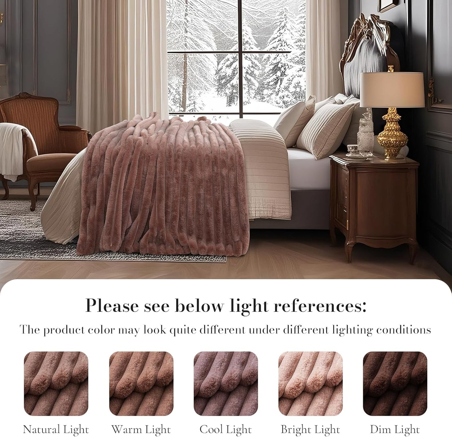 Amélie Home Faux Fur Throw Blanket for Couch, Ultra Cozy Fuzzy Fluffy Fur Luxurious Soft Striped Plush Gift Blankets for Family Sofa Chair Bedroom, 55"x70", Cationic Fox Pink Brown