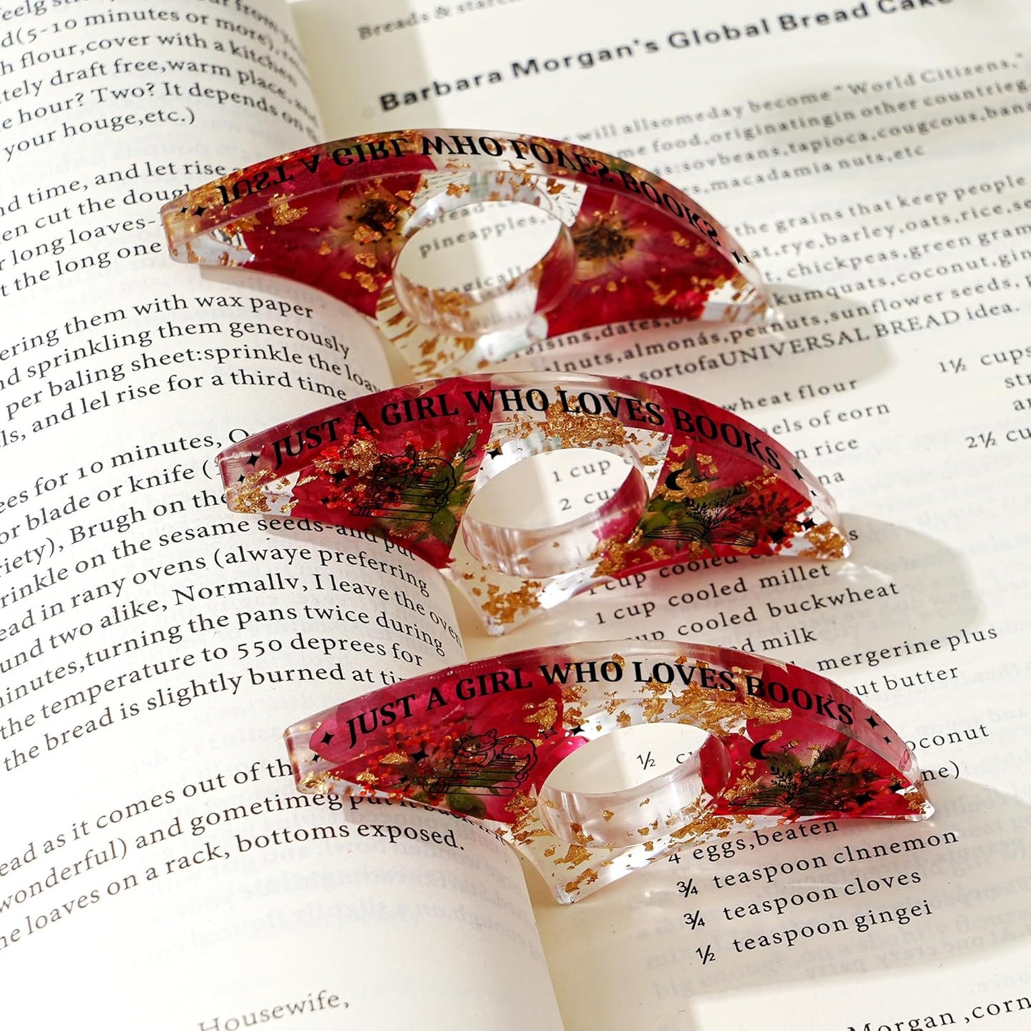 Personalised Birthday Flower Resin Bookmark, Thumb Ring Bookmark for Christmas Birthday Gifts, Custom Flower Handmade Thumb Ring Reading Accessories (January, JUST A Girl WHO Loves Books)