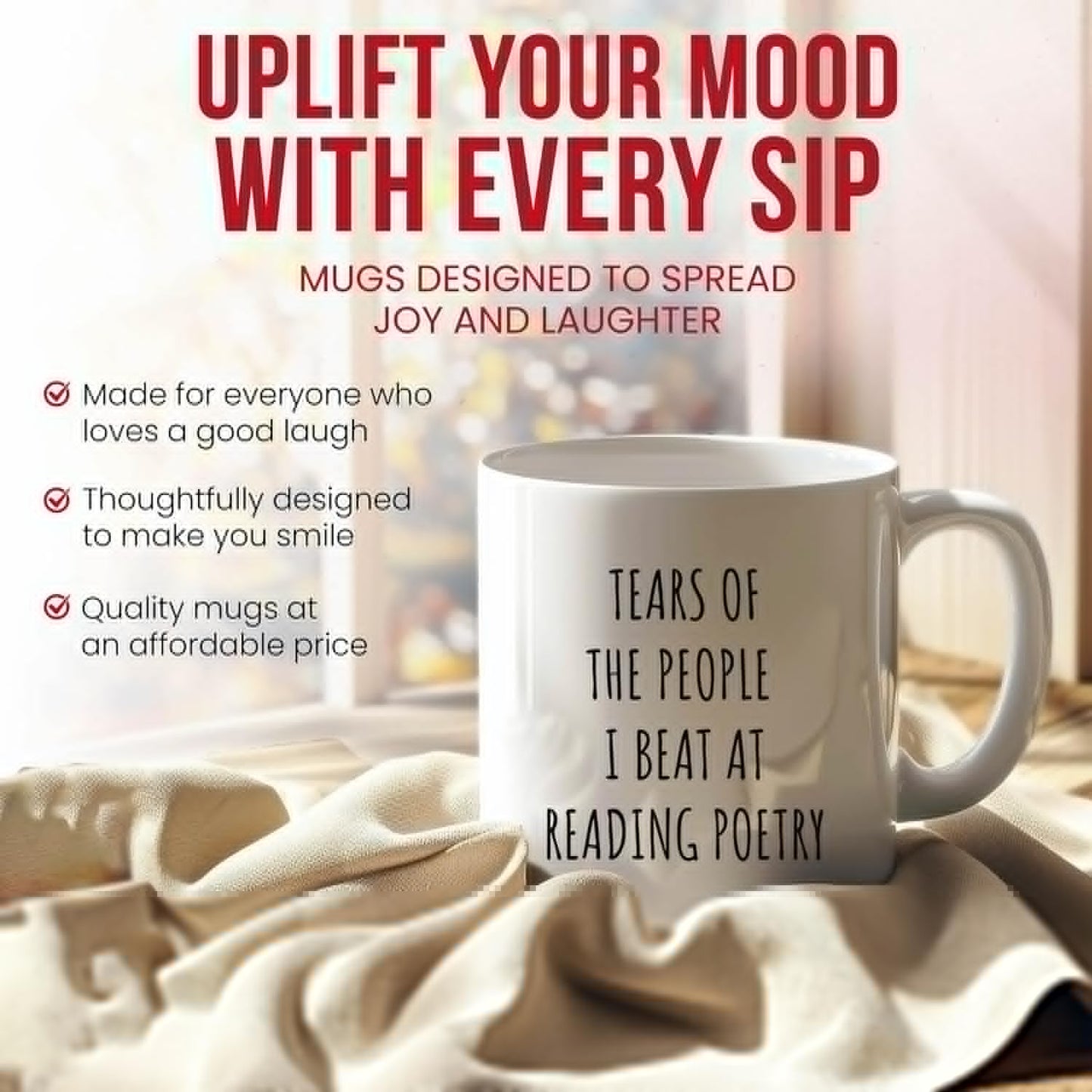 Tears Of The People I Beat At Reading Poetry Mug - Aficionado Coffee Cup - Literary Enthusiast Funny Gift From - Verse Lover Tea Mugs - Wordsmith Cups - 11 Oz Ceramic Gifts For Poets, Birthday, Him