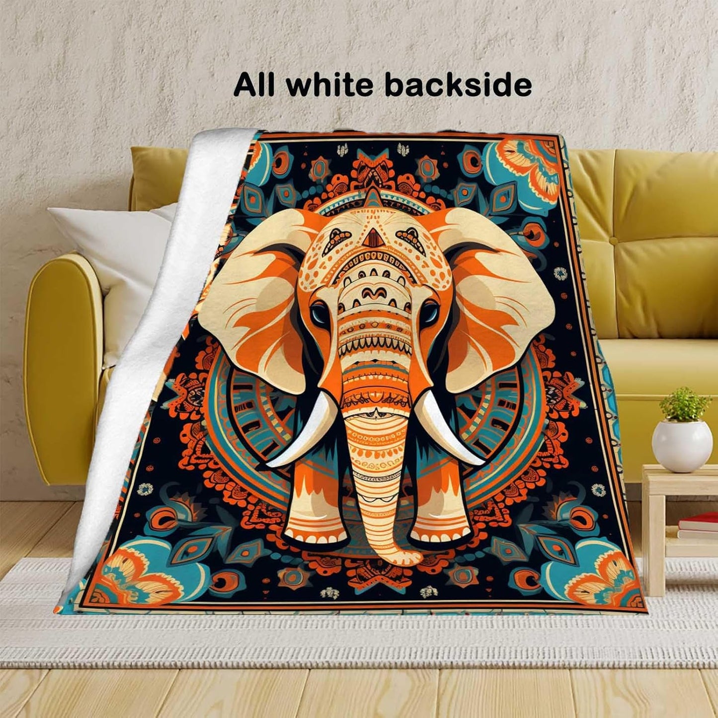 Firmiso Boho Elephant Throw Blanket Gift for Women Girls, Mandala Elephant Flannel Fleece Blanket for Couch, Sofa or Bed, Decorative Bohemian Animal Home Decor, 60"x80"