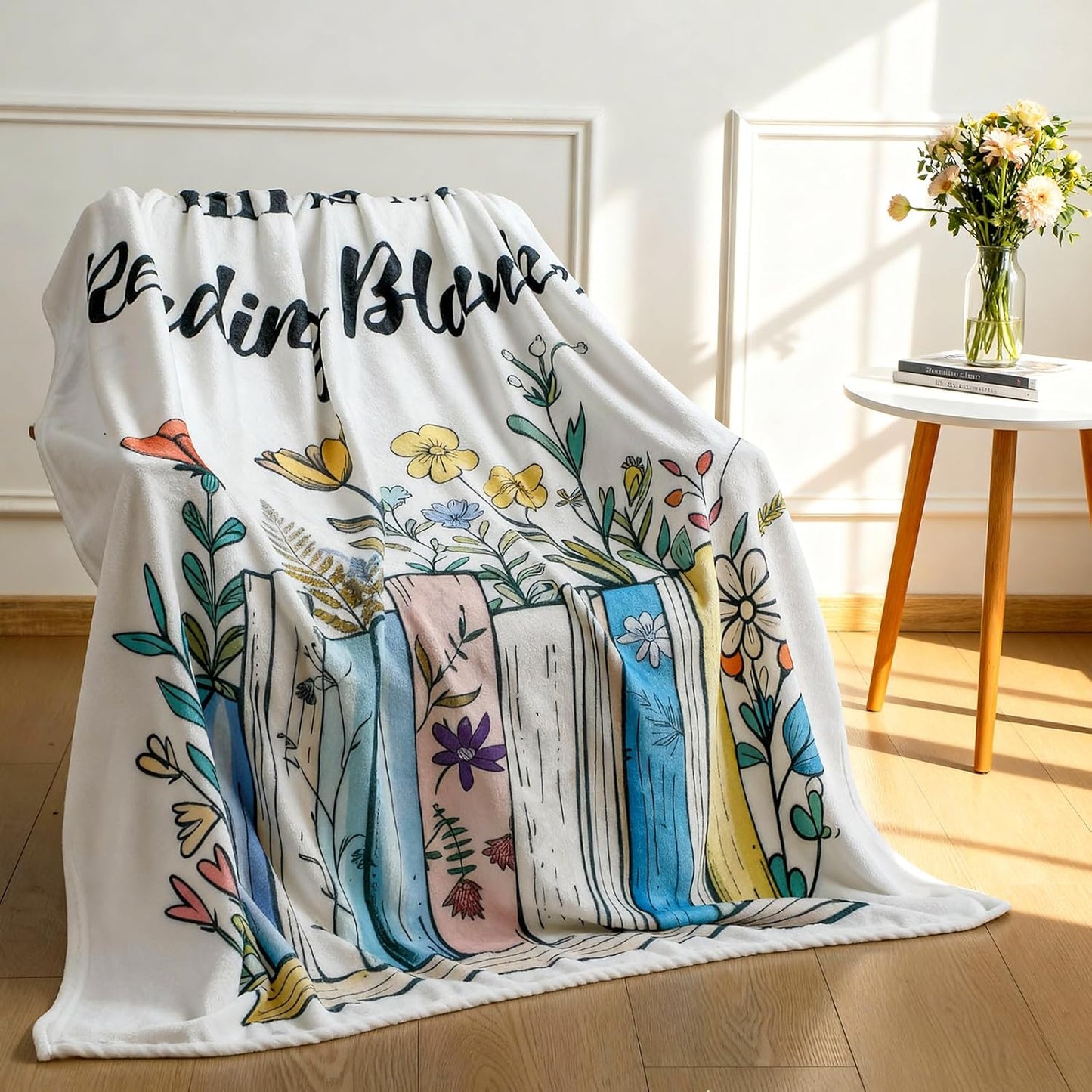 Buryeah Book Lover Gift Blanket for Reading Lovers 50'' x 60'' Book Flower Blanket Reading Gifts for Reader Teacher Friends Back to School Home Decor for Sofa Couch Bed