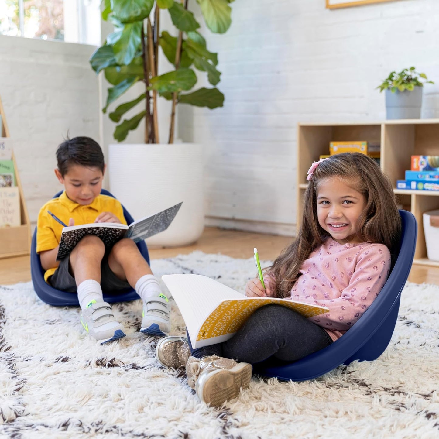 ECR4Kids Leaf Floor Seat, Rocker Chair, Navy, 6-Piece