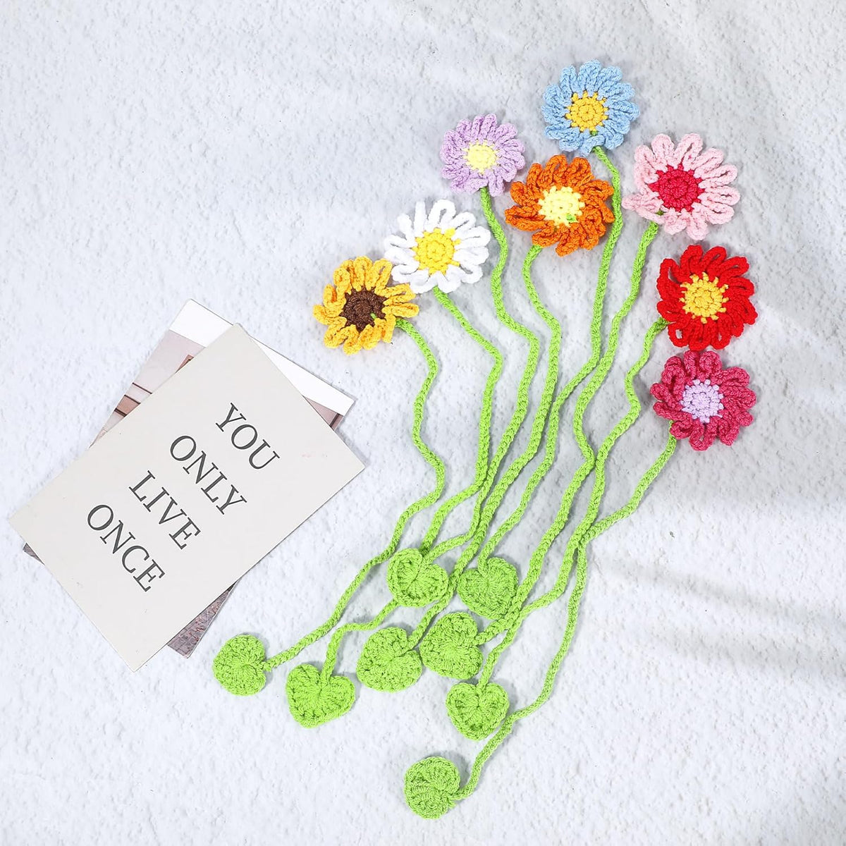 8Pack Flower Crochet Bookmarks Daisy Sunflower Bookmark for Women Handmade Knitted Daisy Sunflower Book Marker Personalized Crochet Book Mark Cute Unique Bookmark for Books Lovers Birthday Gift