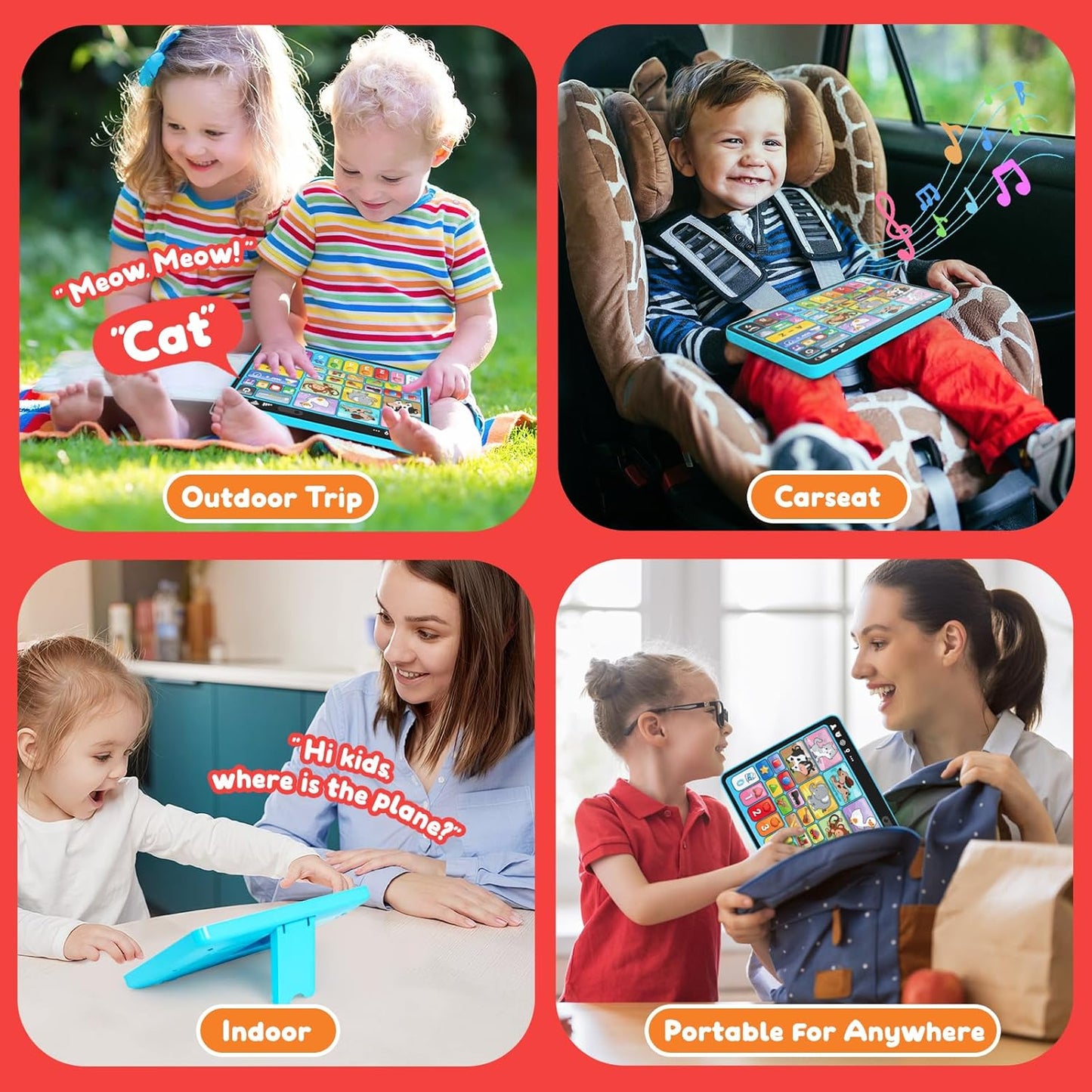 Trilingual Learning Toy Tablet with Music & Sound, Montessori Speech Musical Therapy Toys, Gifts for Boy, Girl, Baby, Toddler, for Age 1, 2, 3 Year Old (12-18 Months)