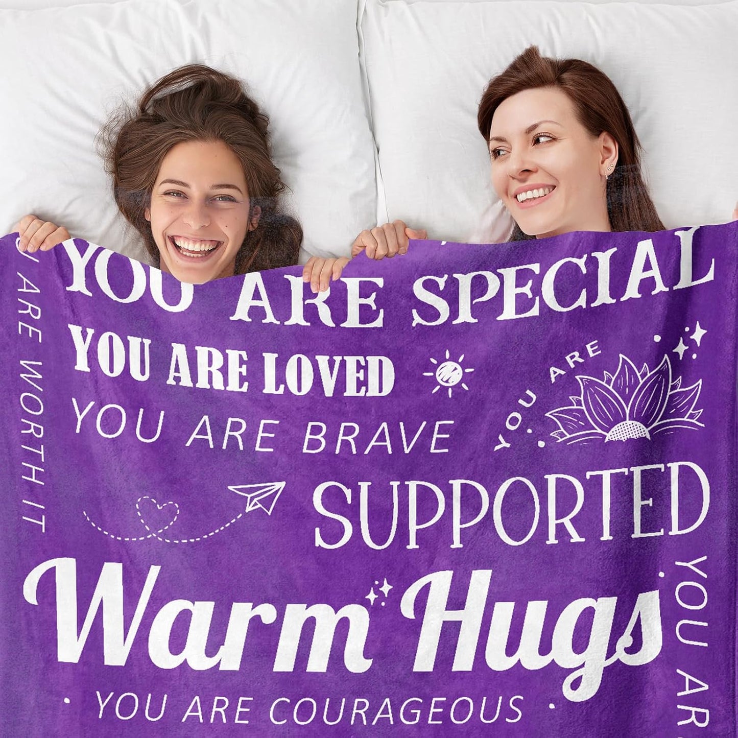 Get Well Blanket - Breast Cancer Gifts for Women, Feel Better After Surgery Gifts, Sympathy Inspirational Healing Blanket (Purple), MTHL005