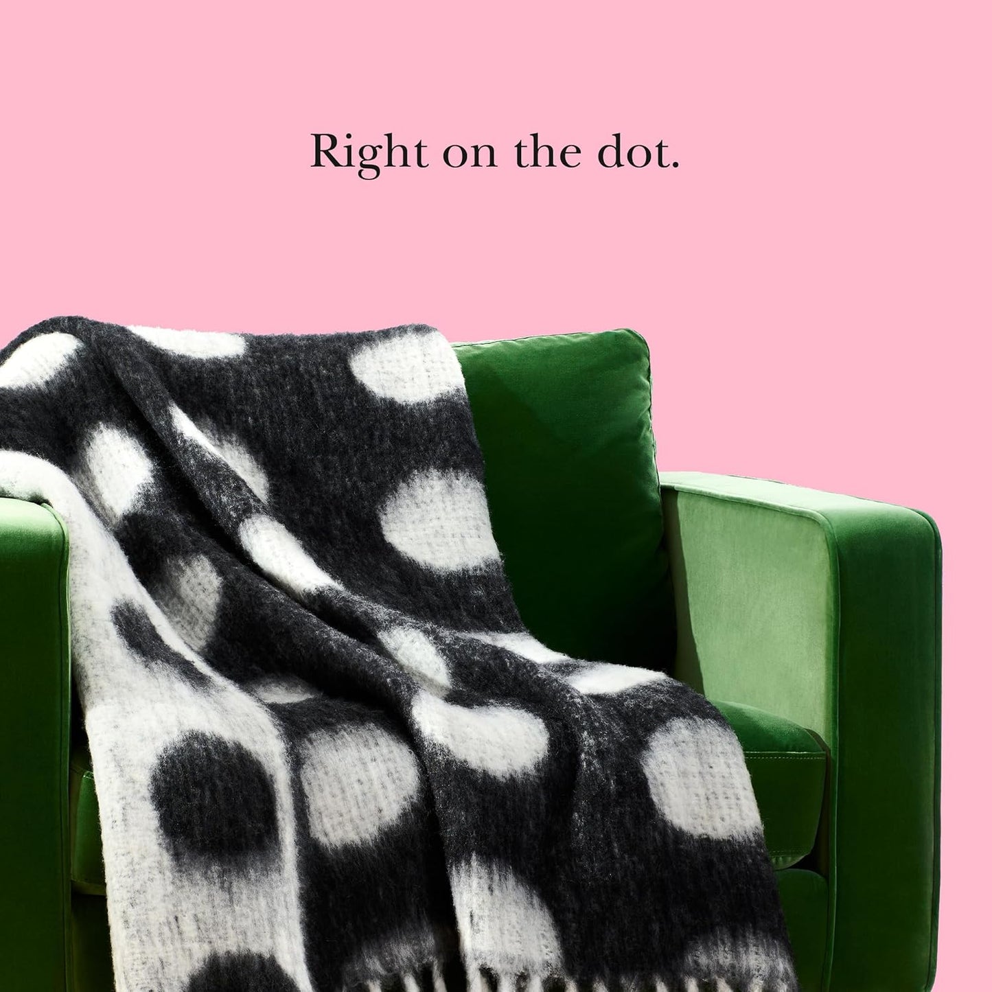 kate spade new york Dots Throw, 50" x 70", Mohair Blend Decorative Throw for Couch, Bed, Sofa, Brushed Dots Design with Fringe, Home Decor for Living Room, Bedroom, or Dorm, Black & White
