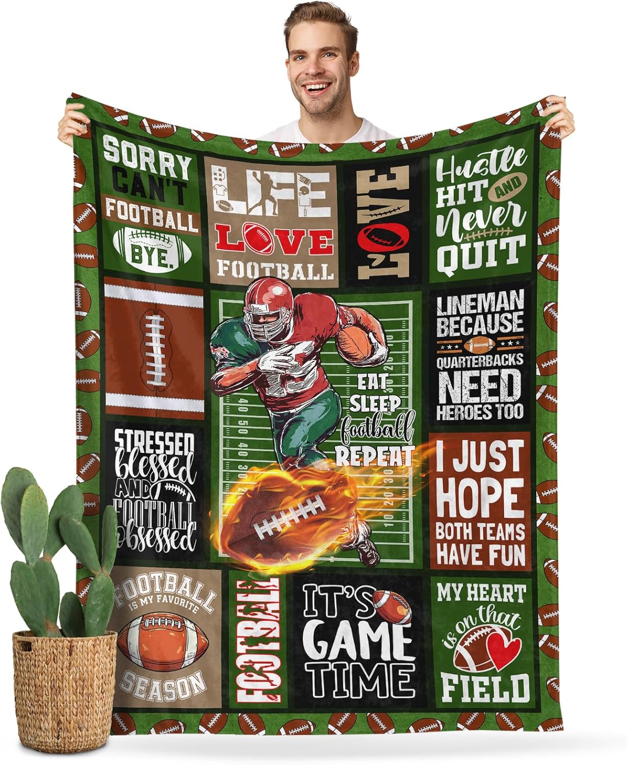 Football Throw Blanket for Couch & Bed - 50x60 Inch Soft Lightweight Flannel for Fans, Team Spirit Graphics, Cozy Gift for Players, Men & Women