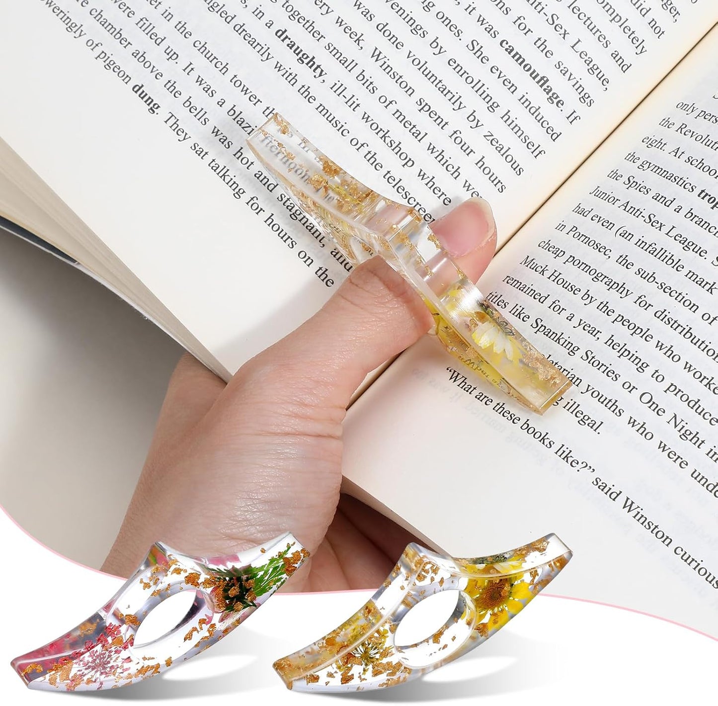 4PCS Flower Resin Bookmarks for Women Dried Flower Book Thumb Page Holder Bookmarks with Tassel Book Reading Accessories Gifts for Reading Lovers, Literary, Students, Teachers