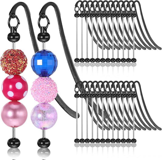 24Pcs Beadable Bookmarks, DIY Metal Bookmark Making Kit, Bar Blank Bookmarks to Decorate, Beadable Items, Modern Craft Jewelry Pendant Charm Gifts for Book Lovers Teacher Student Office Supplies