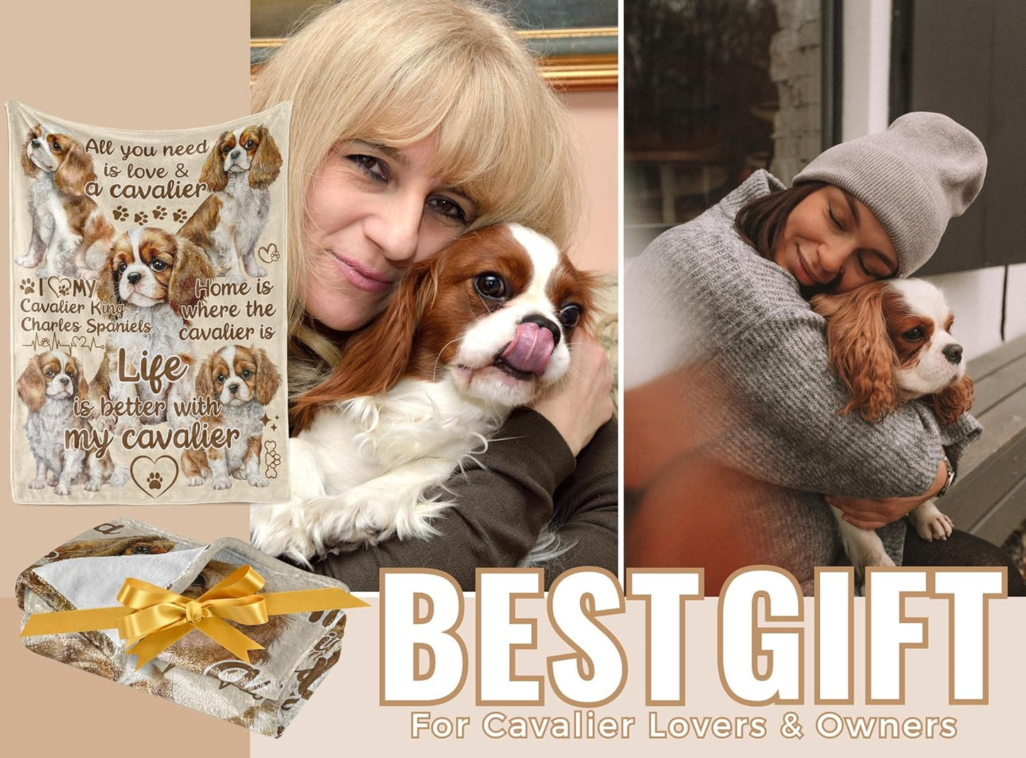 Cavalier King Charles Spaniel Blanket Gifts for Dog Lover & Owner, Cavalier Gifts for Women & Men, Dog Mom & Dad, Soft Flannel Blanket, 65 x 50 inches