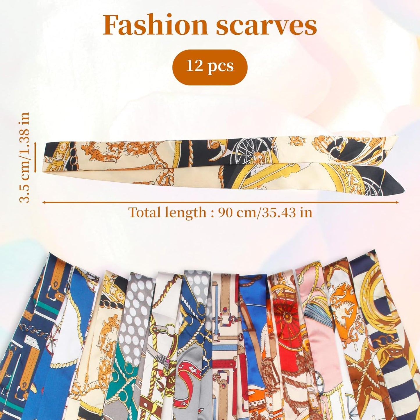 12PCS Colorful Band Narrow/Neckerchief Scarf, Satin Fashion Narrow/Head Wrap Fashion Scarf for Decoration, Braided Hair Tie Scarves for Women, Women Handbag Scarfs
