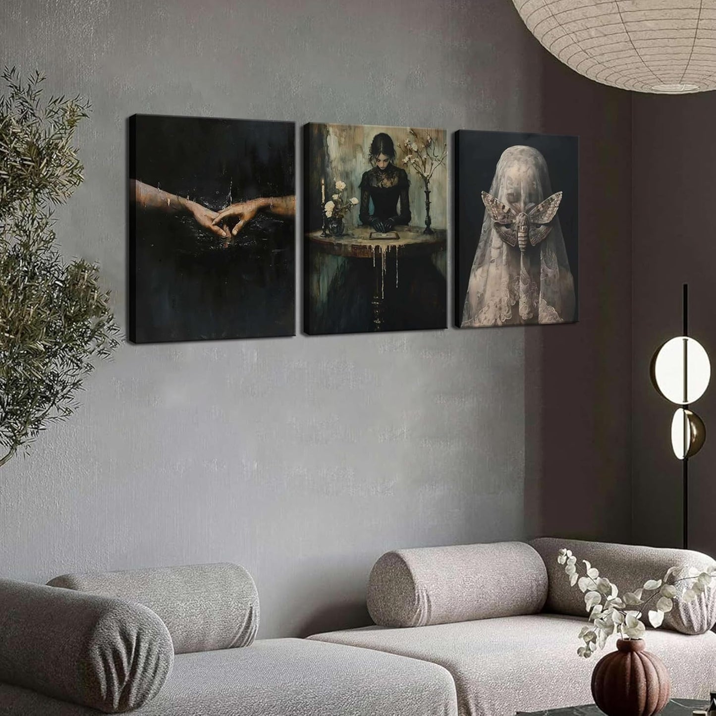 Dark Academia Wall Art, Moody Gothic Victorian Canvas Wall Decor Painting, Vintage Creepy Aesthetic Artwork Poster Prints Pictures for Living Room Bedroom 16x24 Inch Framed
