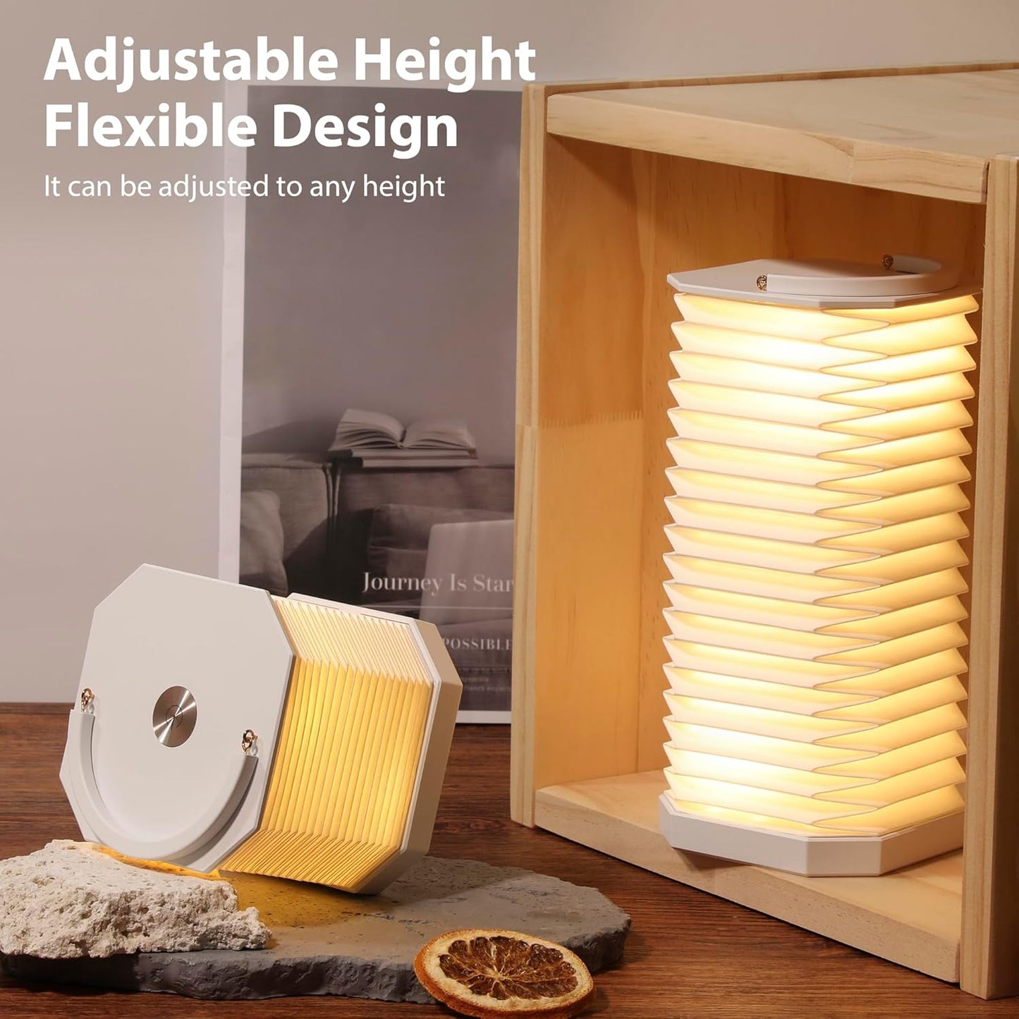 Portable Paper Lamp,White Accordion Desk Lamp,Japanese Lanterns lamp for Home Decoration and Gift,Dimmable Bedside Lamp,1200mAh USB Powered Night Light for Bedroom,Office,Reading （White