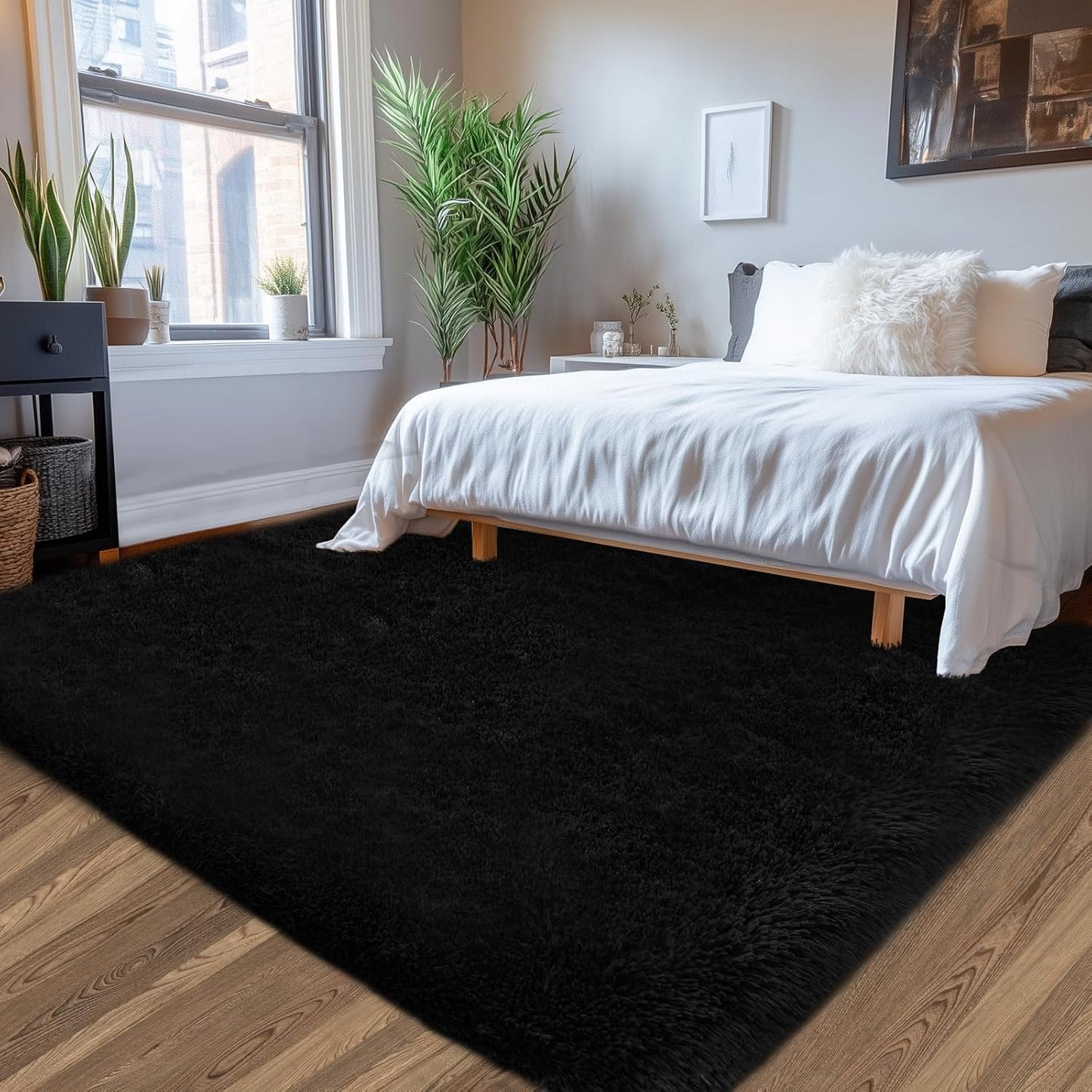 Fluffy Rugs 5x8 Black for Bedroom: Shag Area Rugs for Bedroom- Area Rugs 5x8 Plush Soft for Living Room- Shag Fuzzy Carpets for Nursery ((Black, 5x8Feet
